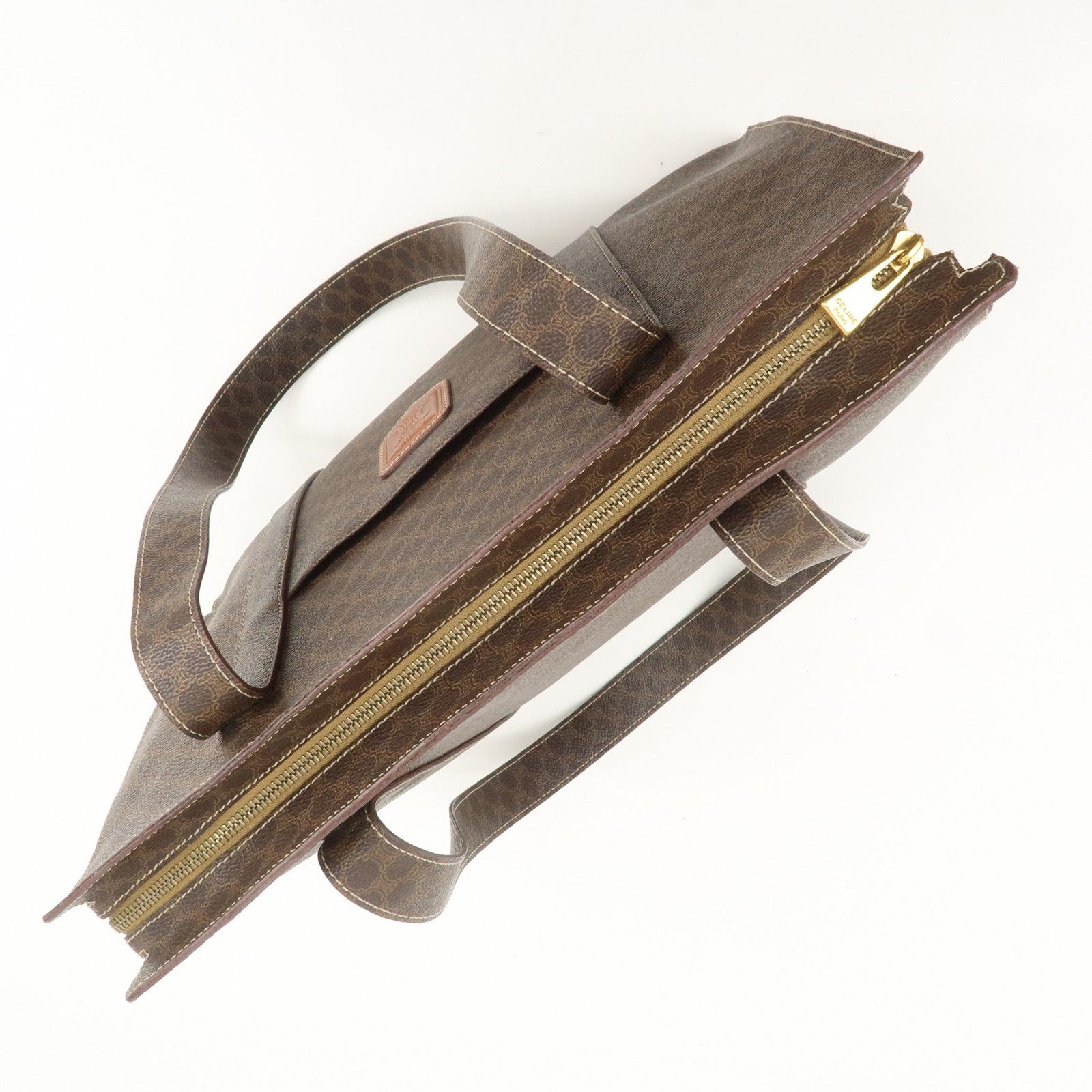 CELINE Macadam PVC Coating Canvas Tote Bag Shoulder Bag Brown