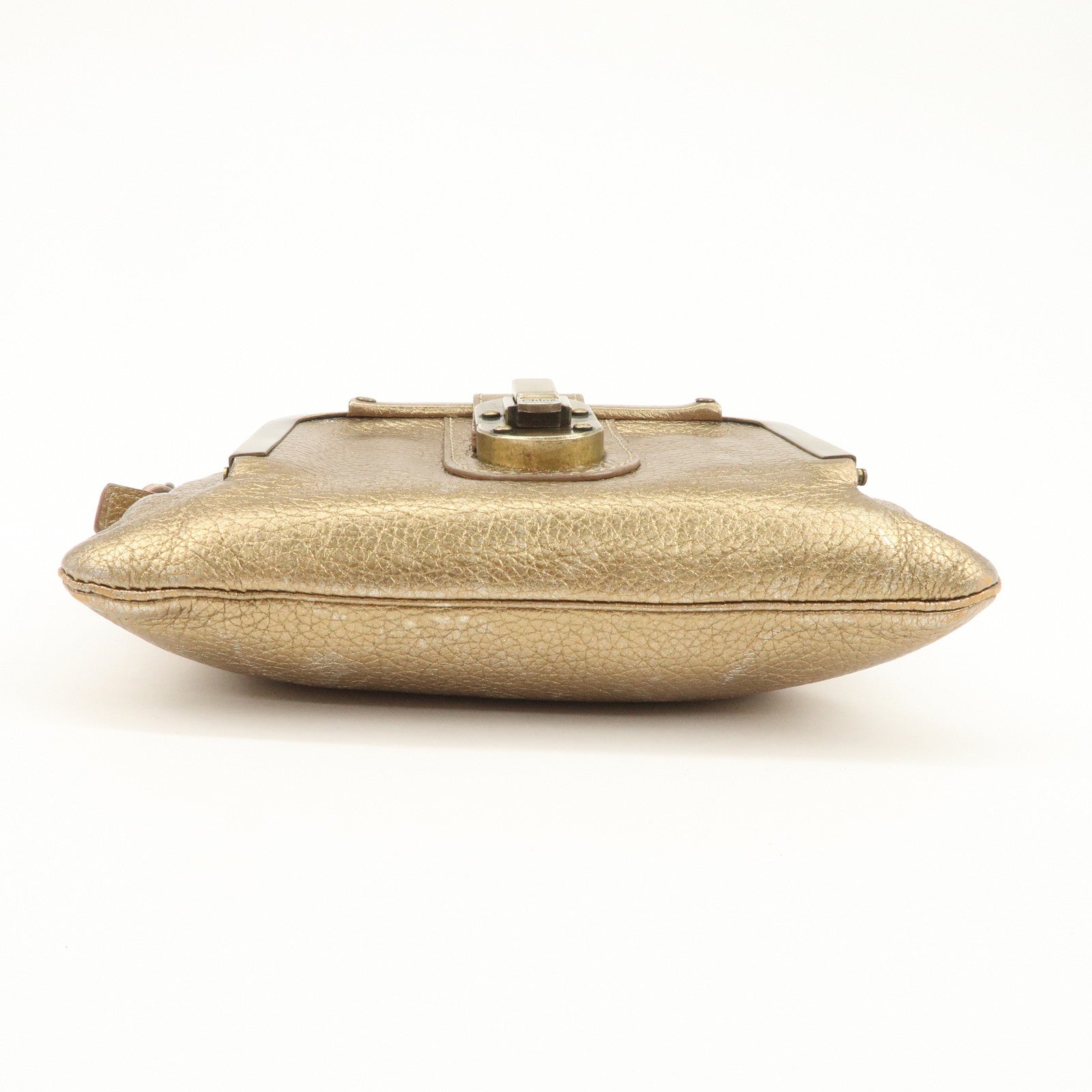 Chloe Logo Leather Shoulder Bag Hand Bag Gold Used