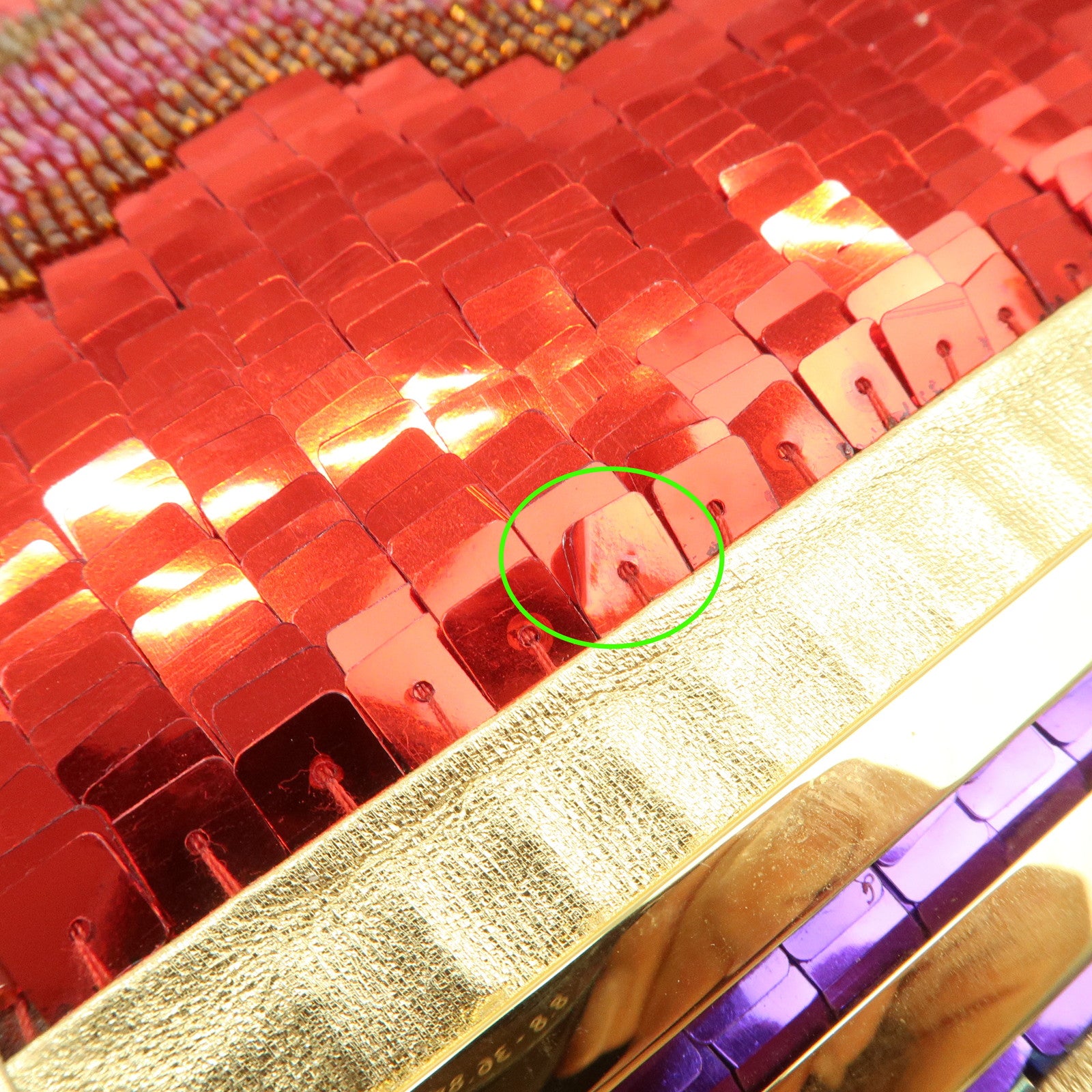 FENDI Leather Sequin Shoulder Bag Crossbody Bag Gold Red Purple