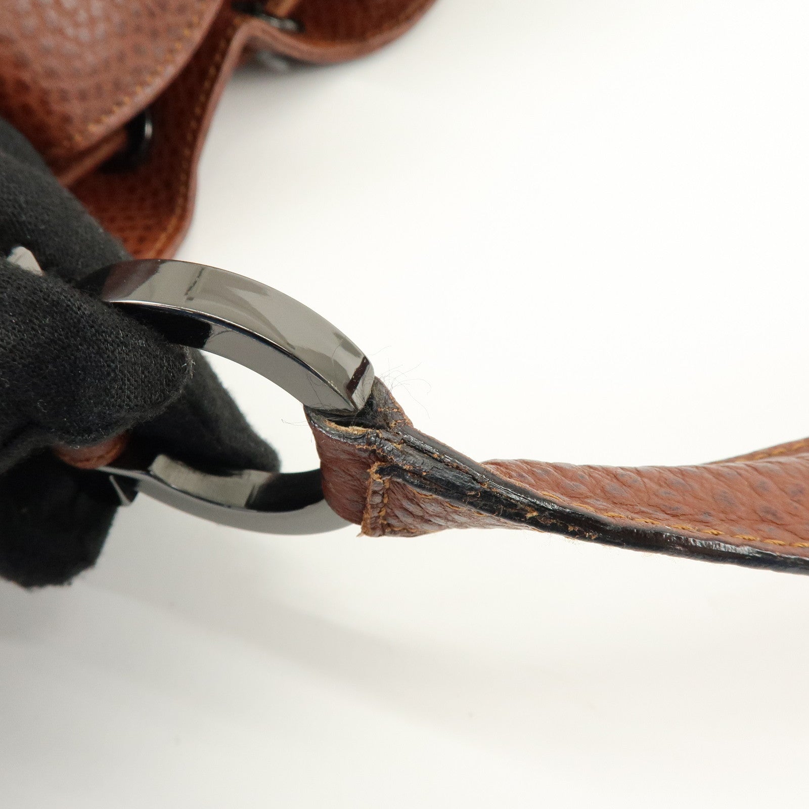 Ferragamo Gancini Leather Drawstring Bag Shoulder Bag Brown