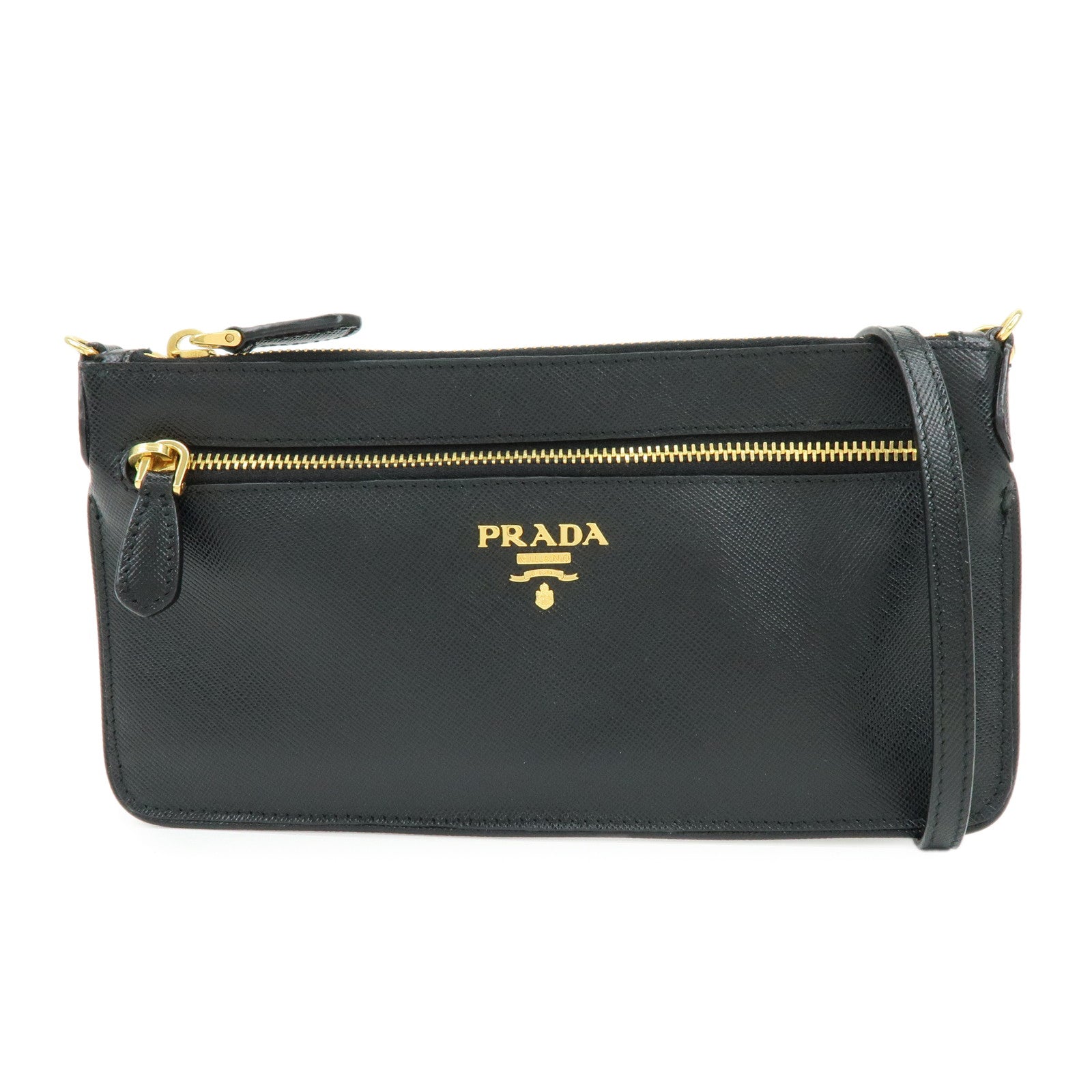 PRADA Saffiano Leather Shoulder Bag Crossbody Bag Black 1M1187