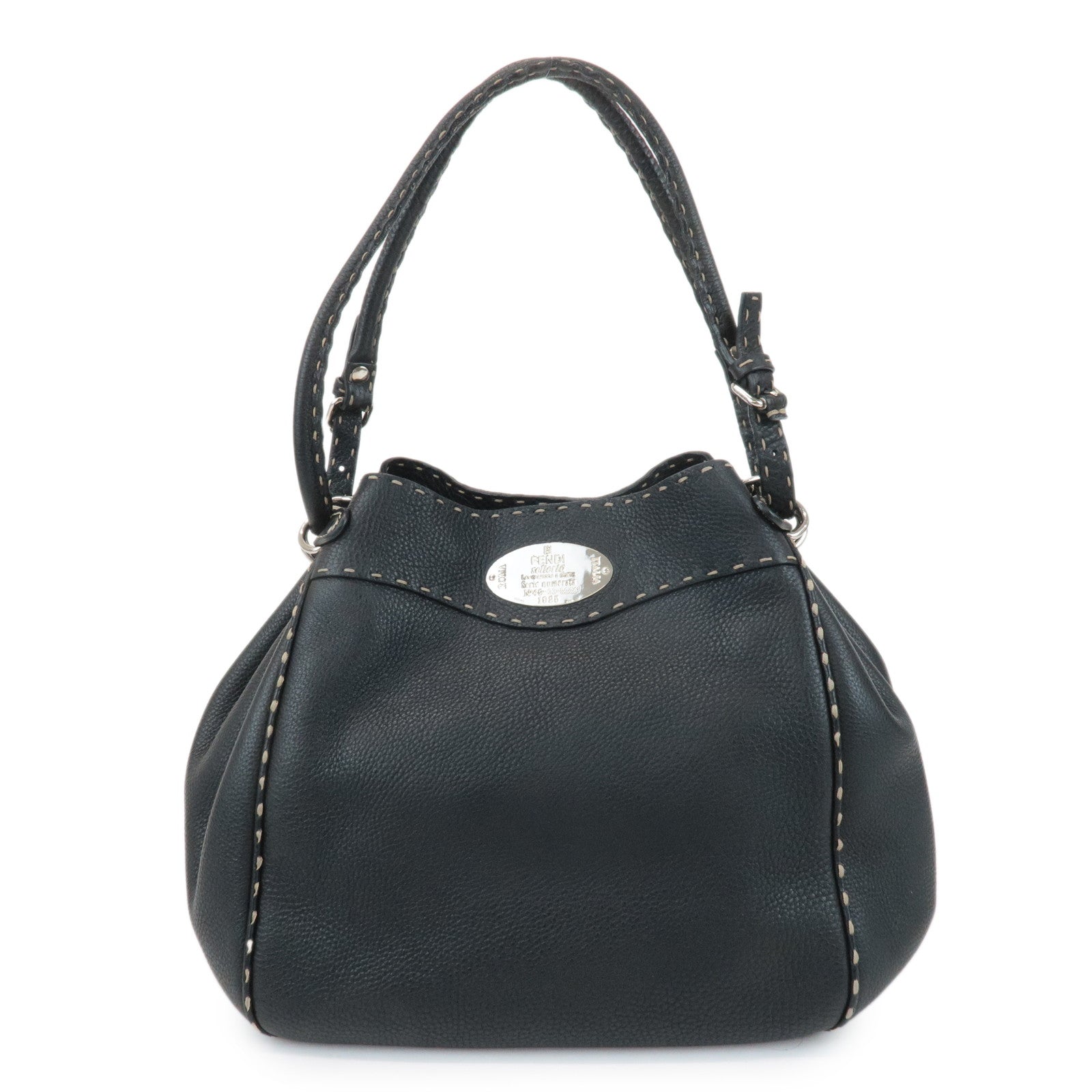 FENDI Selleria Leather Tote Bag Shoulder Bag Black 8BR489 Used