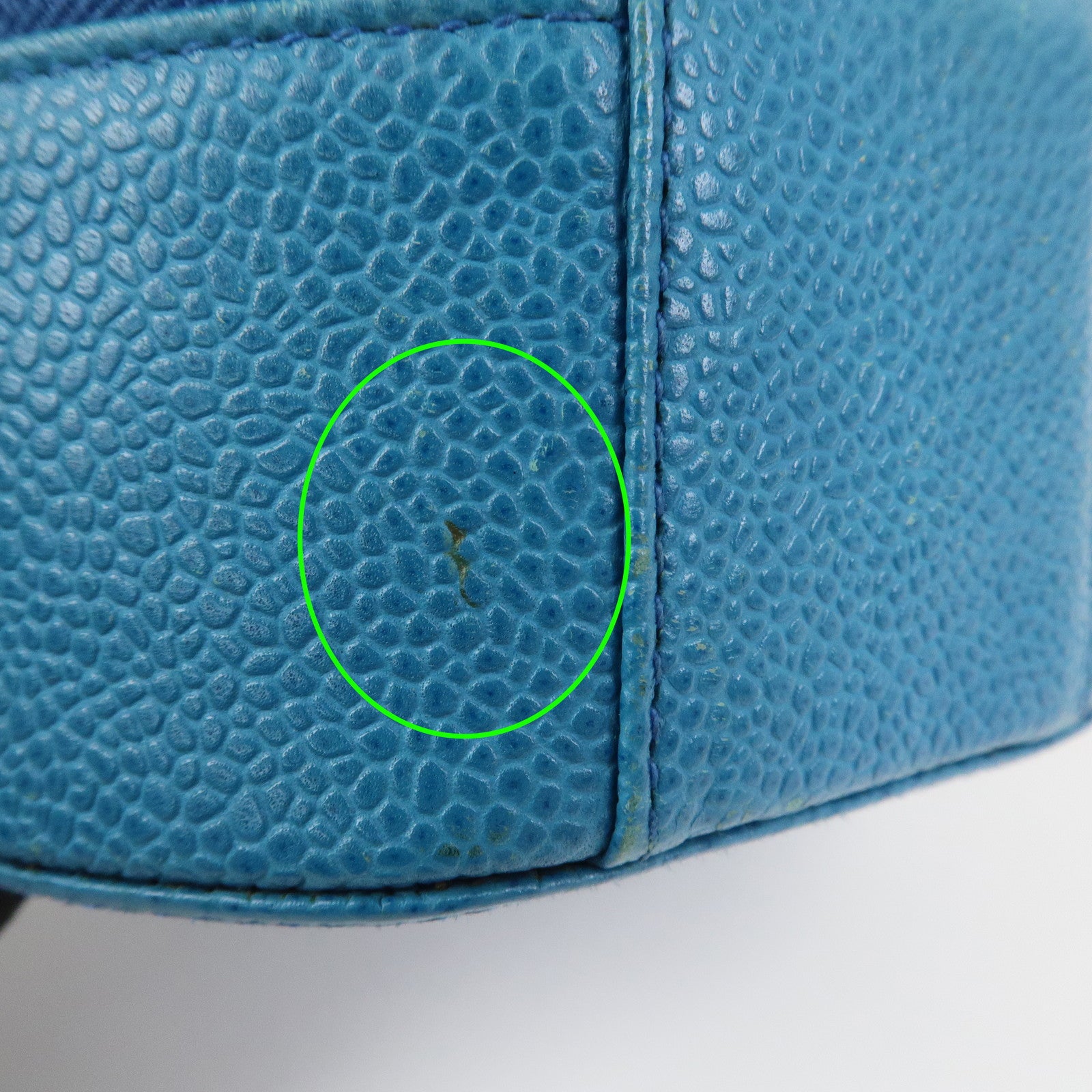 CHANEL COCO Mark Caviarskin Round Cosmetic Pouch Blue Gold