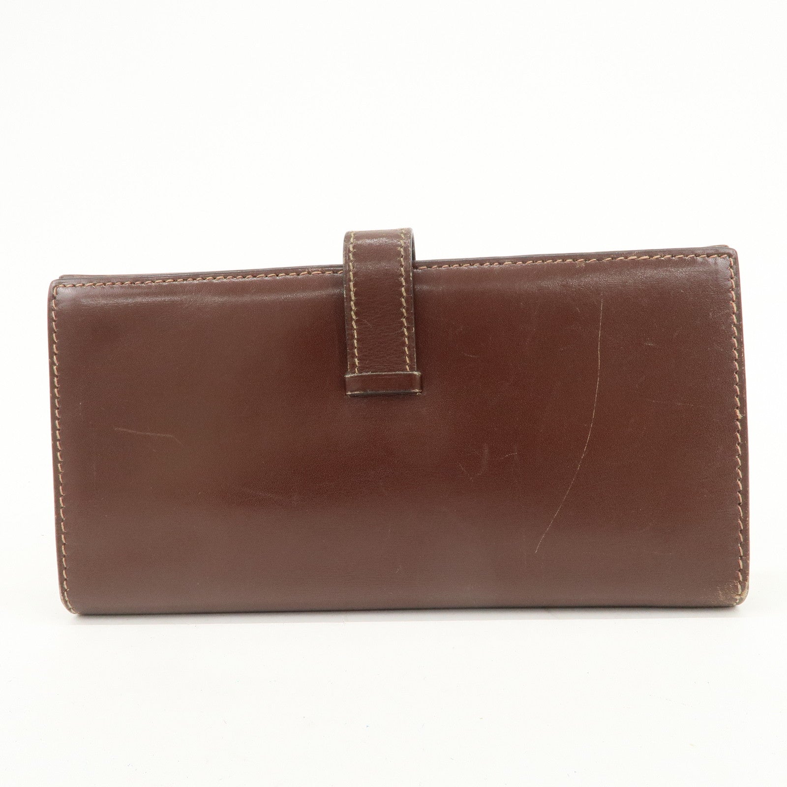 HERMES Béarn Classic Leather Long Wallet F Stamped Brown