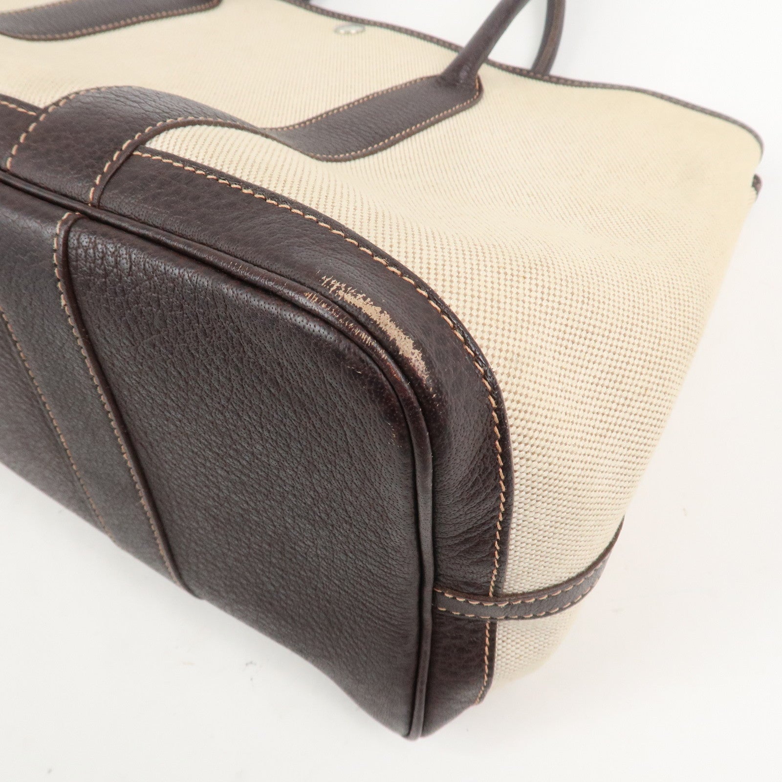 HERMES Leather Toile H Garden Party PM Tote Bag Hand Bag Natural