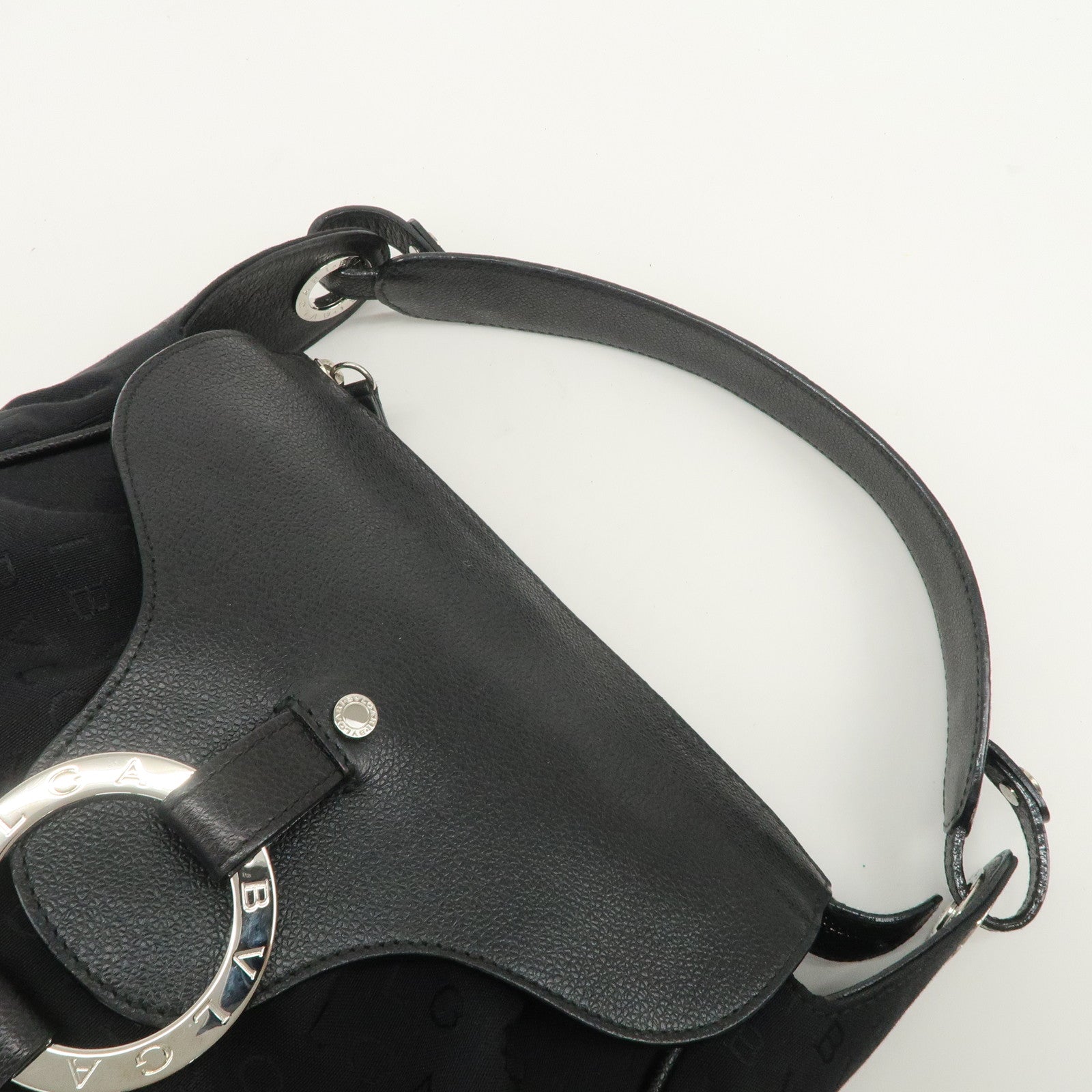 BVLGARI Logo Mania Canvas Leather Hand Bag Shoulder Bag Black