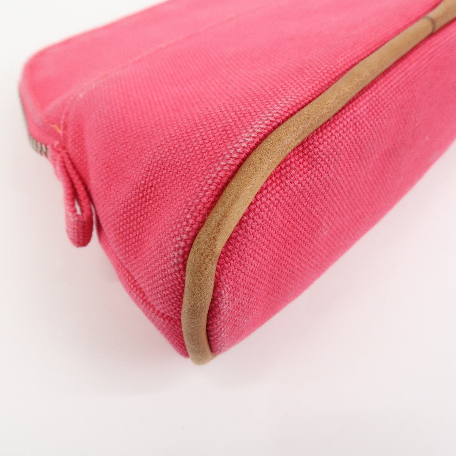 HERMES Canvas Leather Bolide Pouch Cosmetic Pouch Makeup Bag Pink