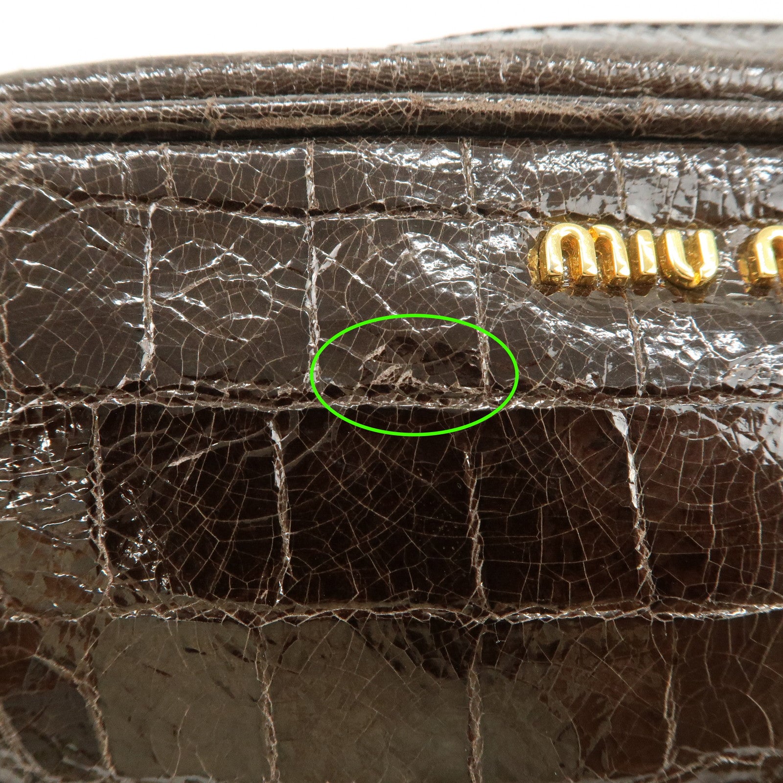 MIU MIU Embossed Leather Shoulder Crossbody Bag Dark Brown 5N1477