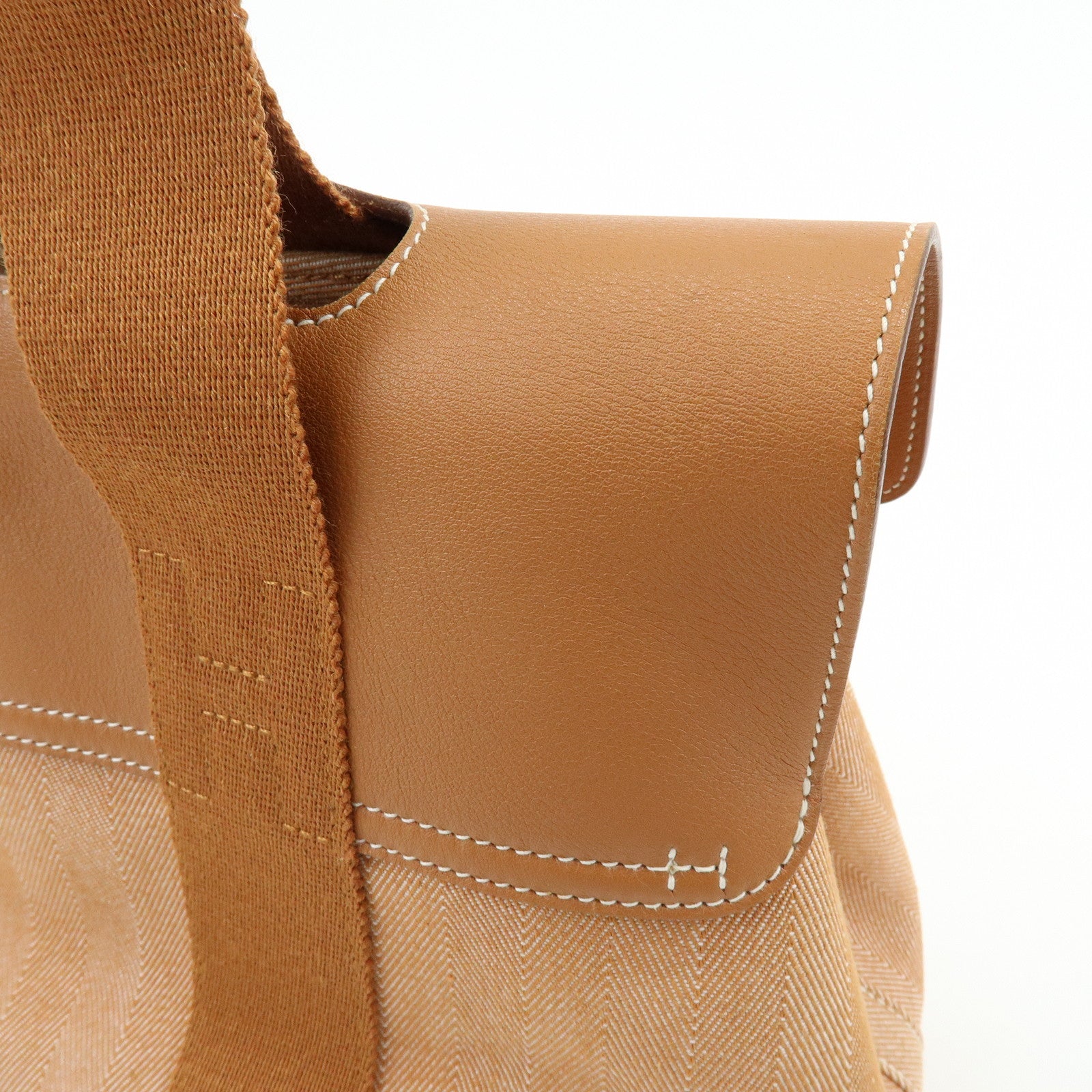 HERMES Valparaiso PM Toile Chevron Leather Tote Bag □L Stamped