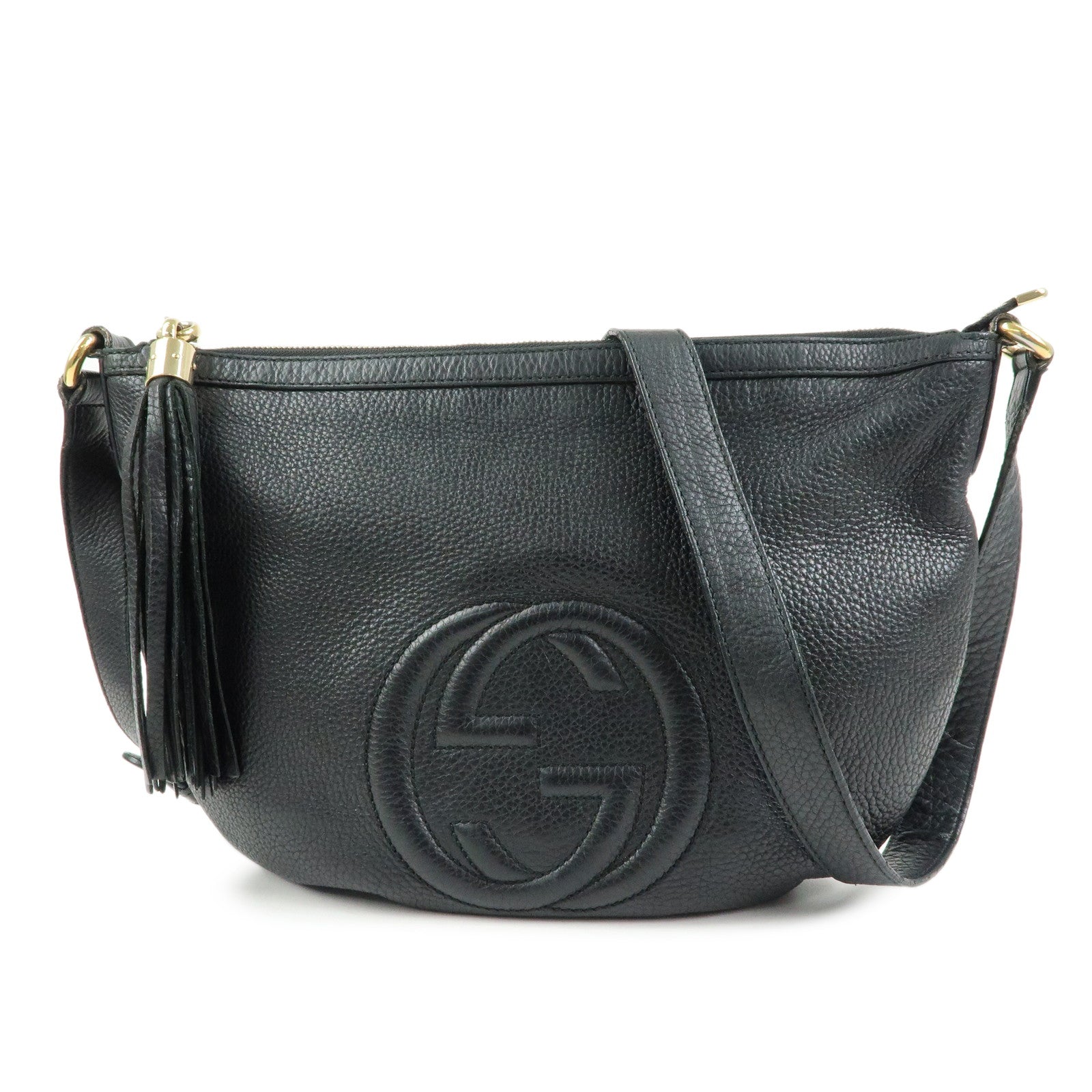 GUCCI SOHO Interlocking G Leather Shoulder Bag Tassel Black 308361