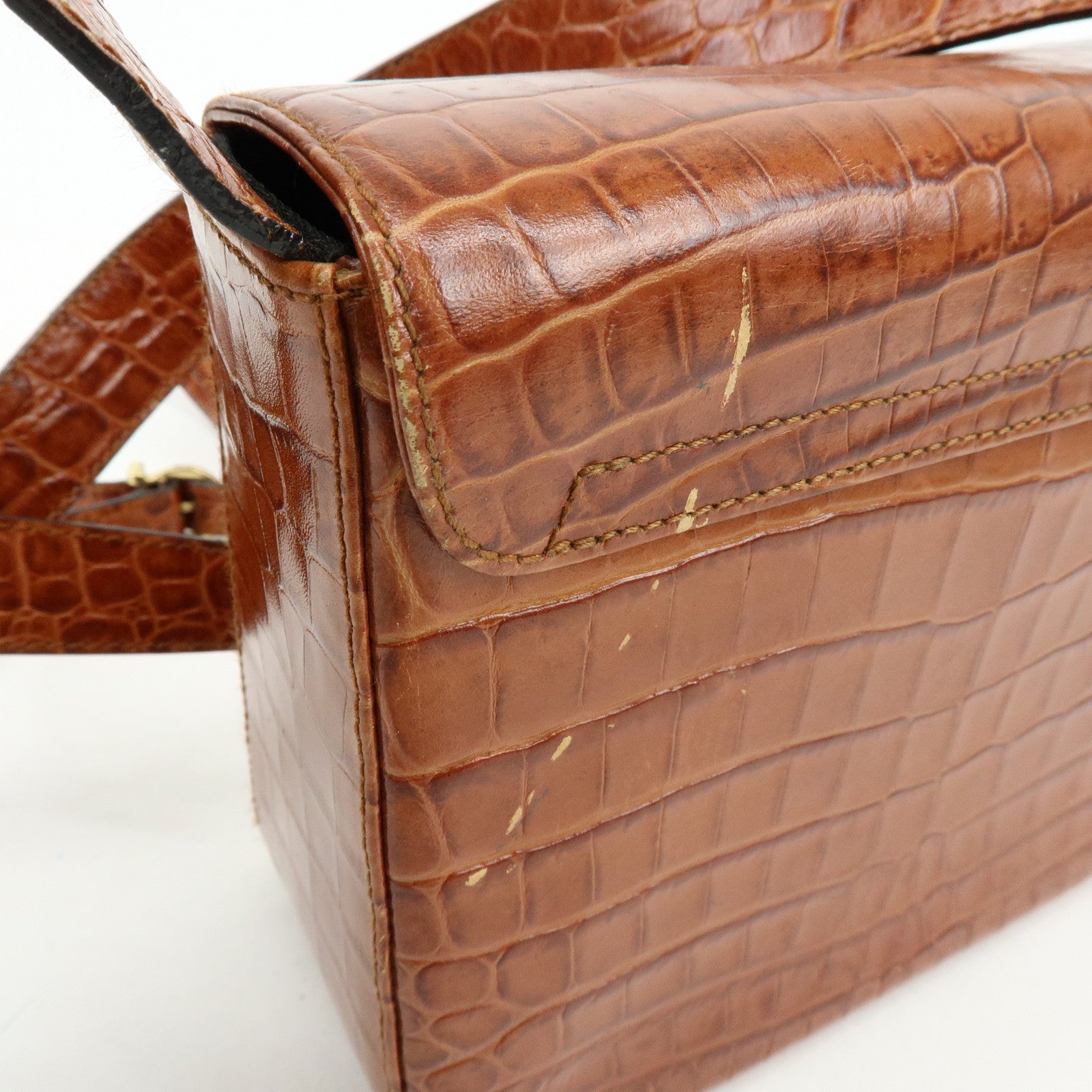 Ferragamo Gancini Embossed Leather Shoulder Crossbody Bag Brown