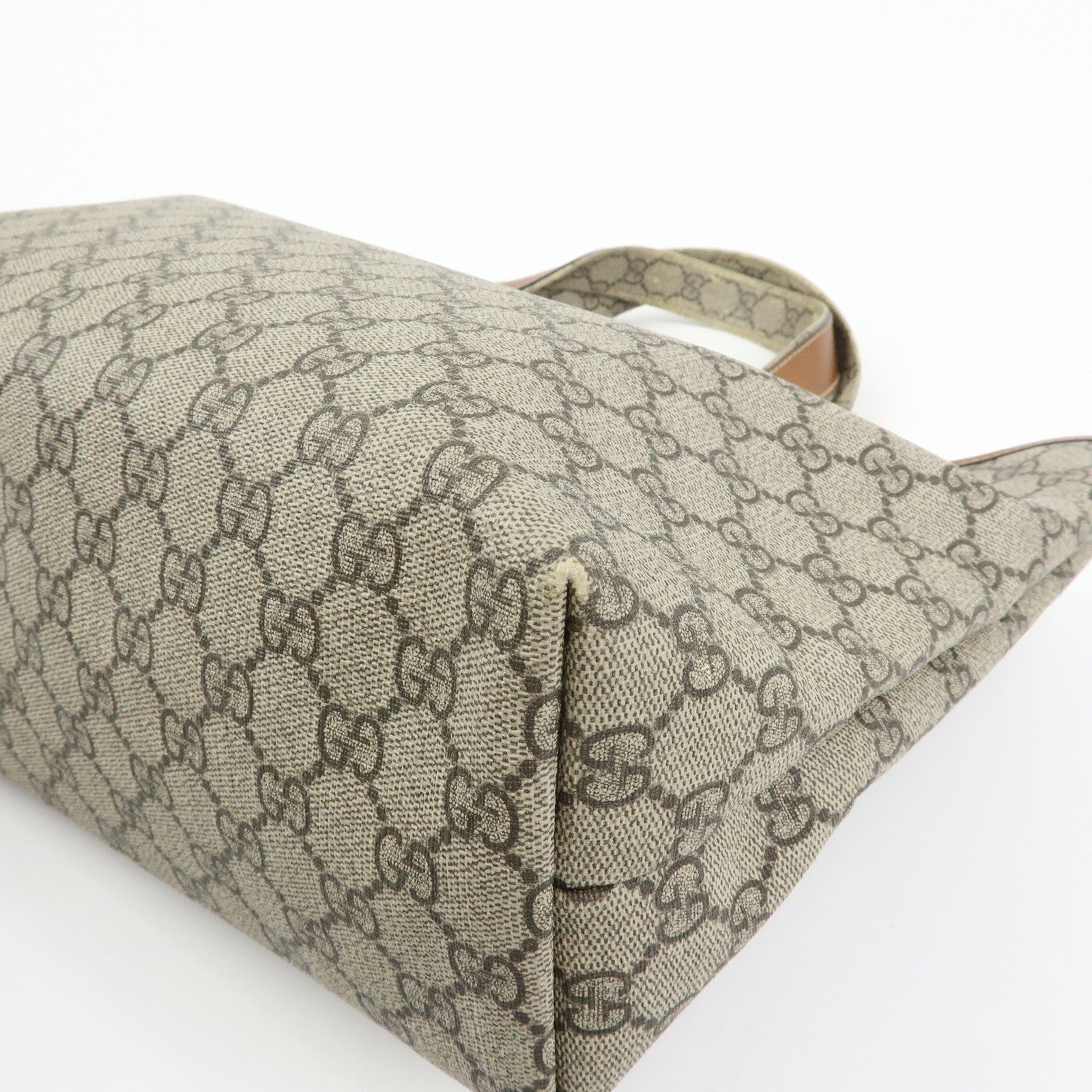GUCCI sherry GG Supreme Leather Tote Hand Bag Beige Brown 211134