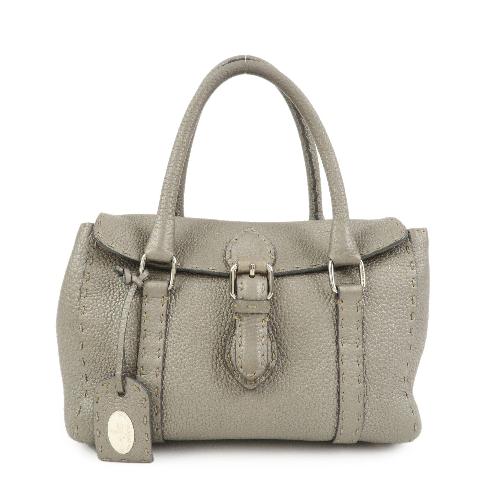 FENDI Seleria Mini Linda Leather Hand Shoulder Bag Greige 8BR486