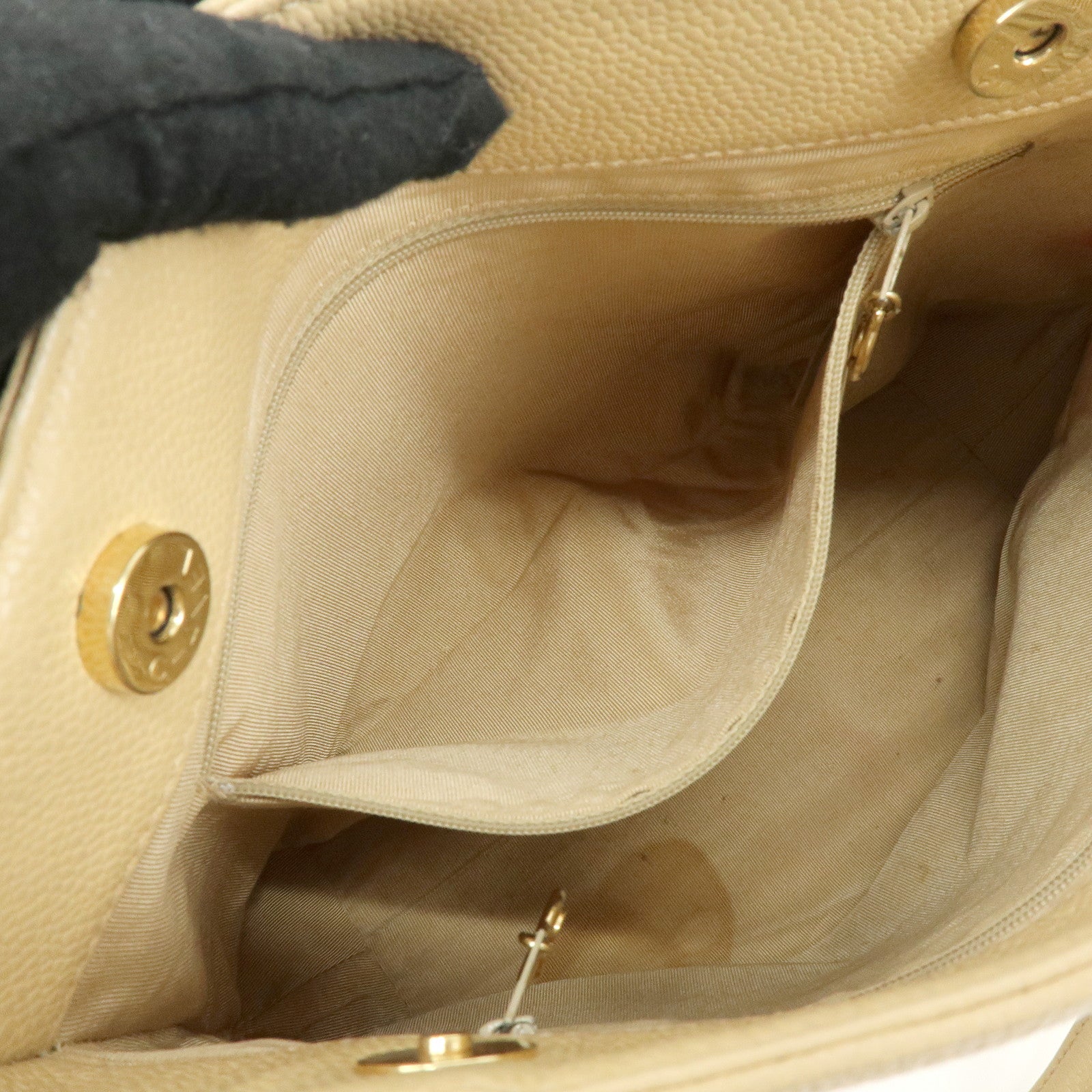 CHANEL COCO Mark Caviarskin Tote Bag Shoulder Bag Hand Bag Beige