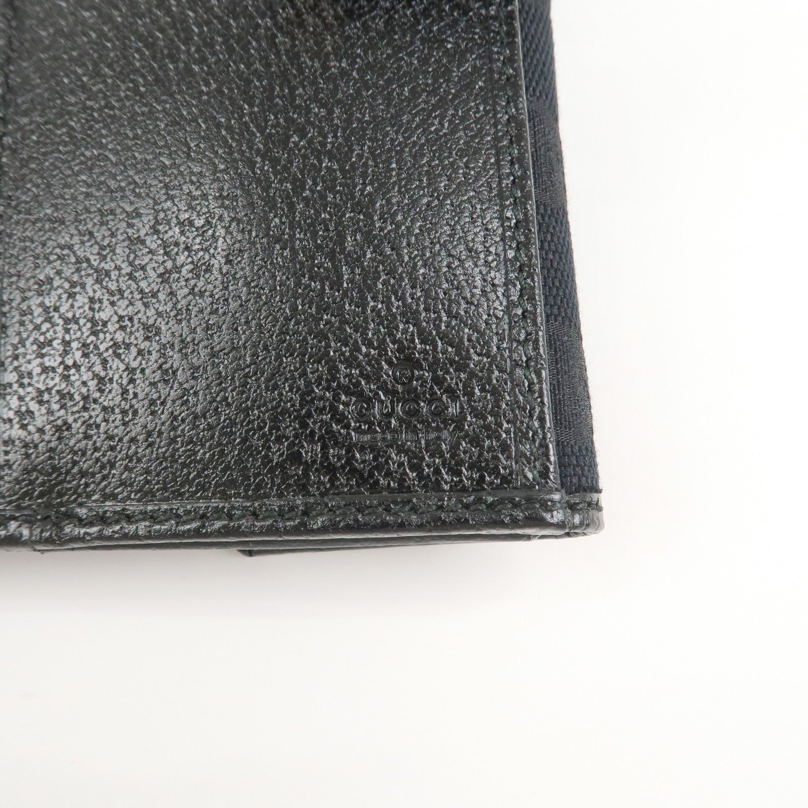 GUCCI GG Canvas Leather W Hook Bi-fold Long Wallet Black 112715
