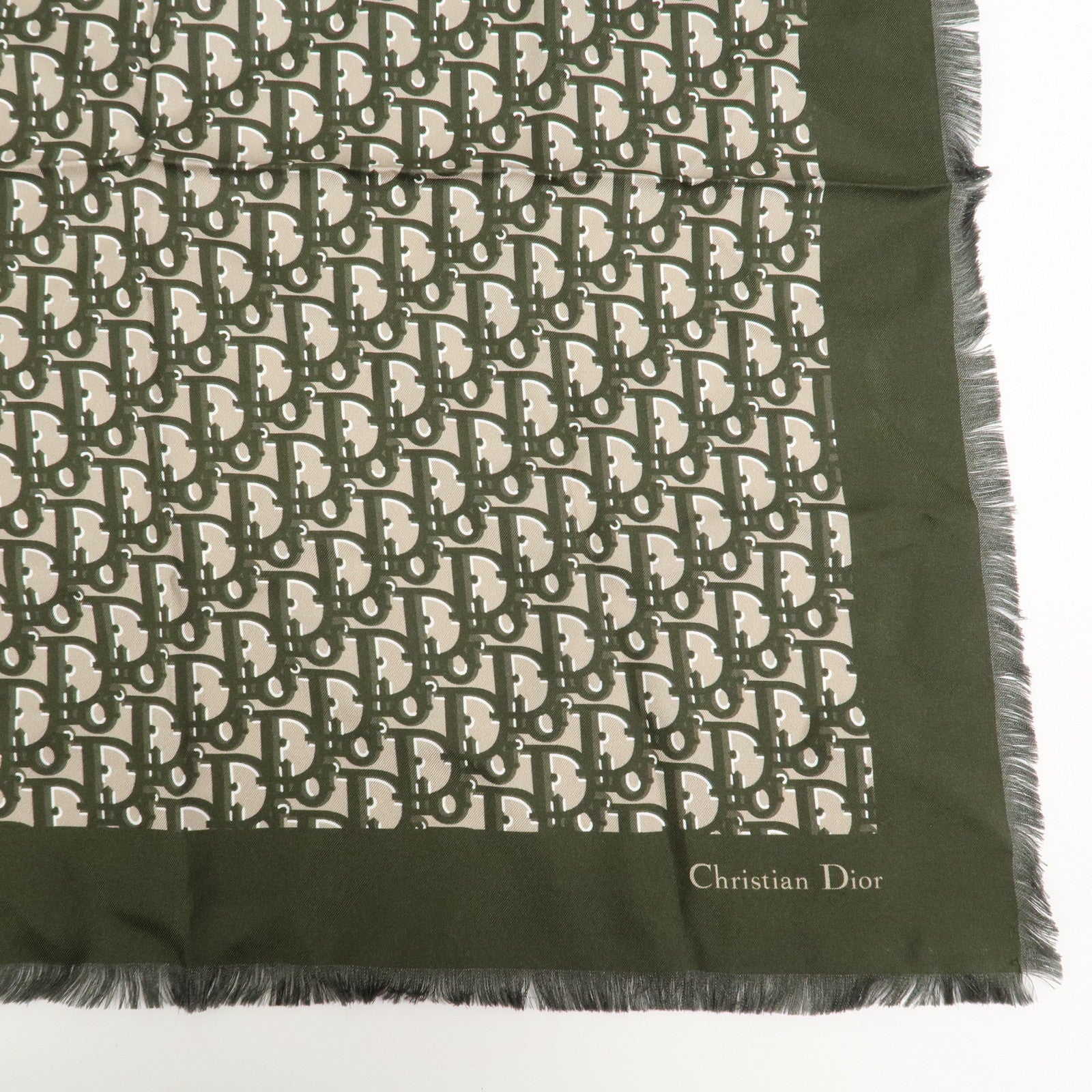 Christian Dior Oblique Silk 100% Scarf Navy Dark Green