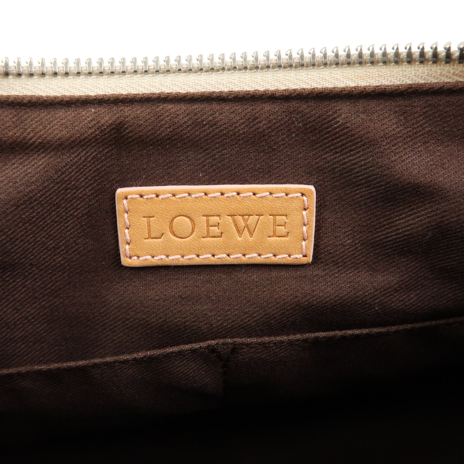 LOEWE Anagram Logo Canvas Shoulder Bag Leather Beige Light Brown