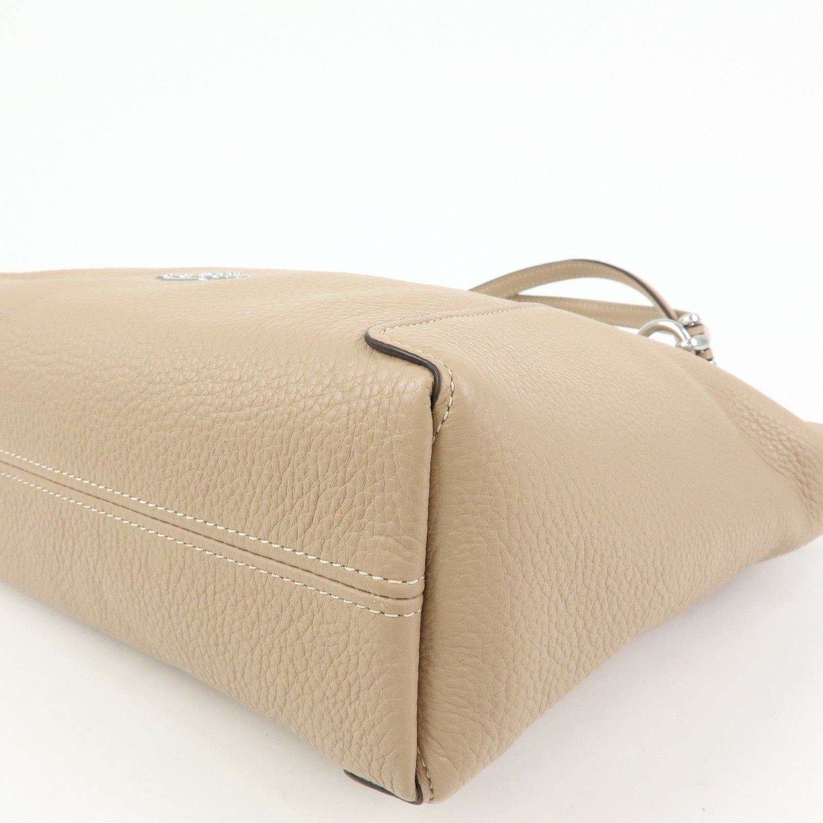 COACH Kacey Satchel Leather 2Way Shoulder Bag Hand Bag Beige