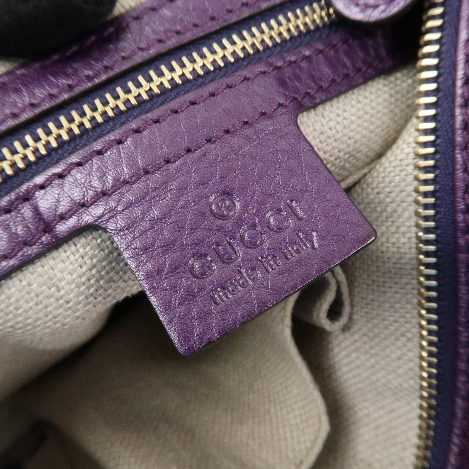 GUCCI Leather Shoulder Bag Hand Bag Metallic Purple 268749