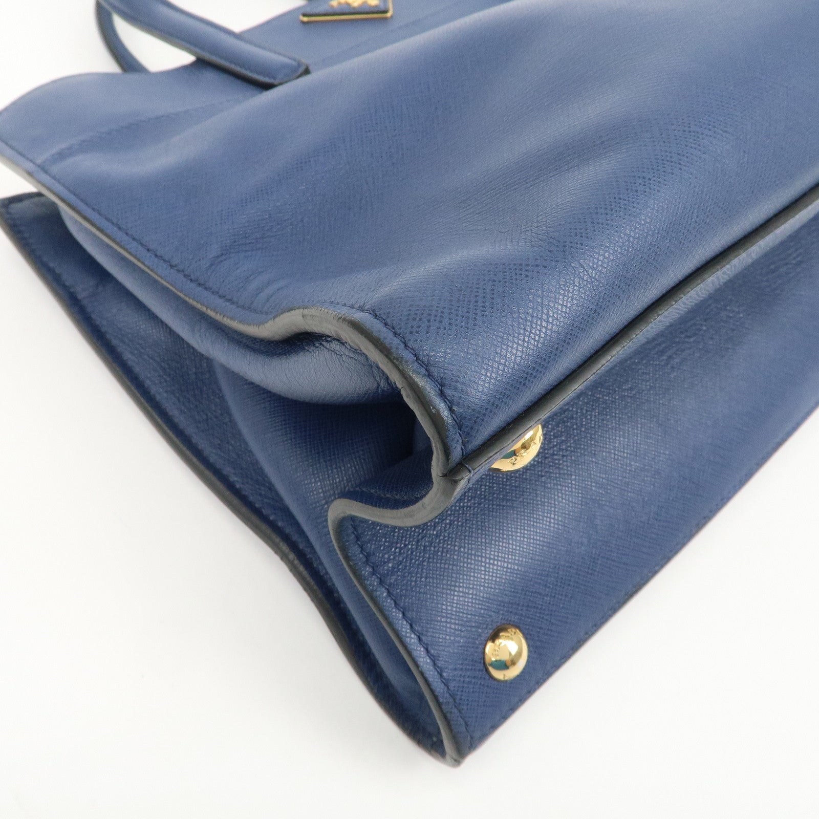 PRADA Triangle Logo Saffiano Leather 2Way Bag Hand Bag Navy