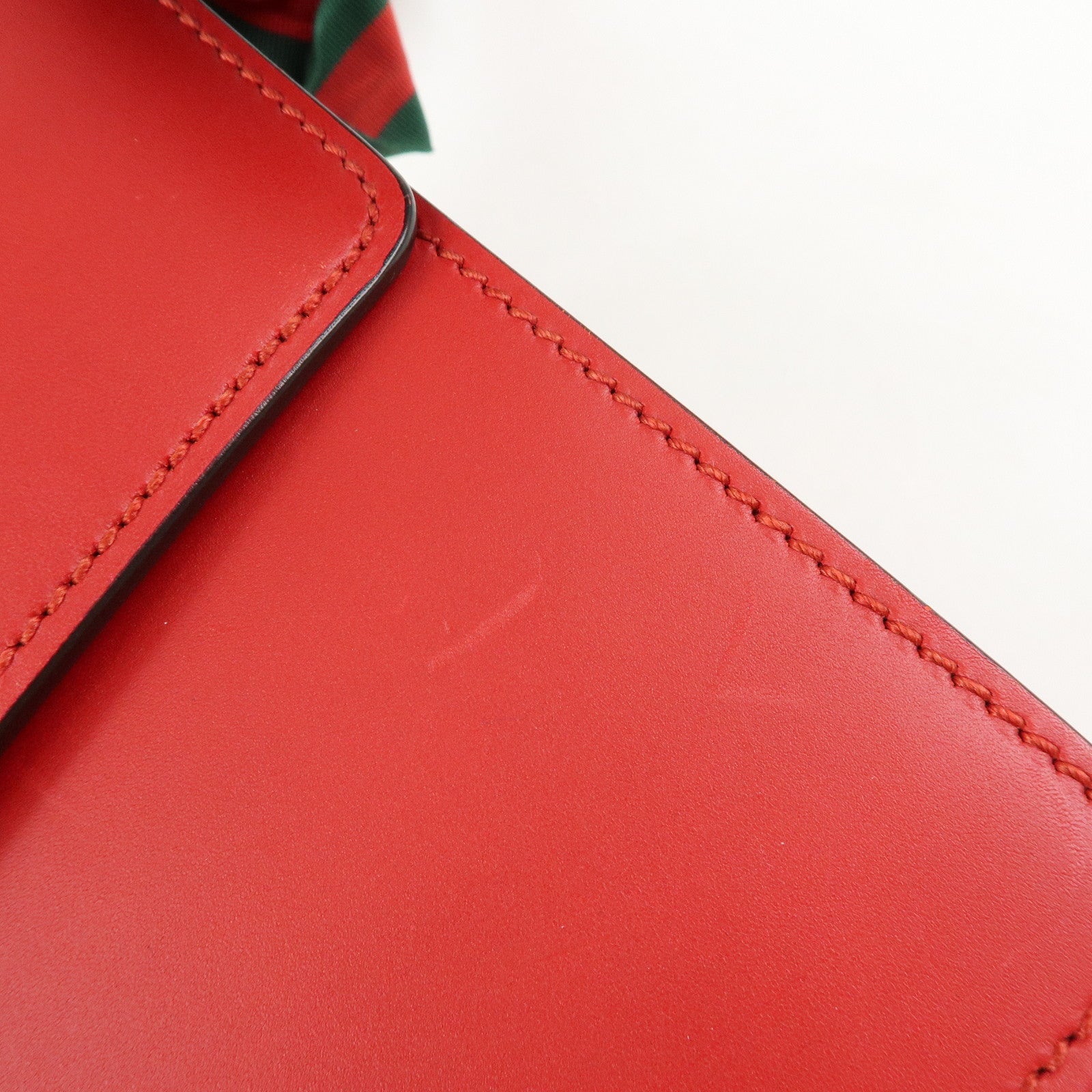 GUCCI Sylvie Sherry Leather Shoulder Bag Ribbon Red Navy 421882