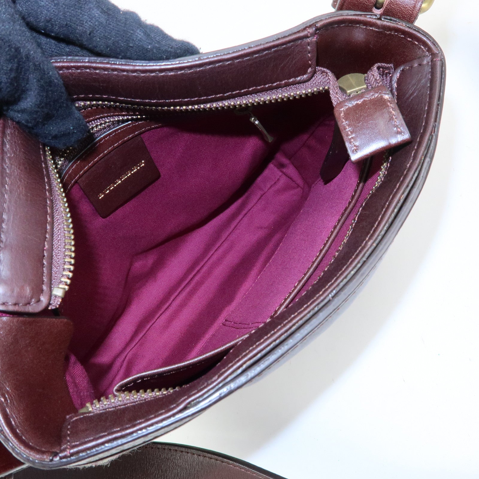 BURBERRY Wool Leather Shoulder Bag Crossbody Bag Brown Green