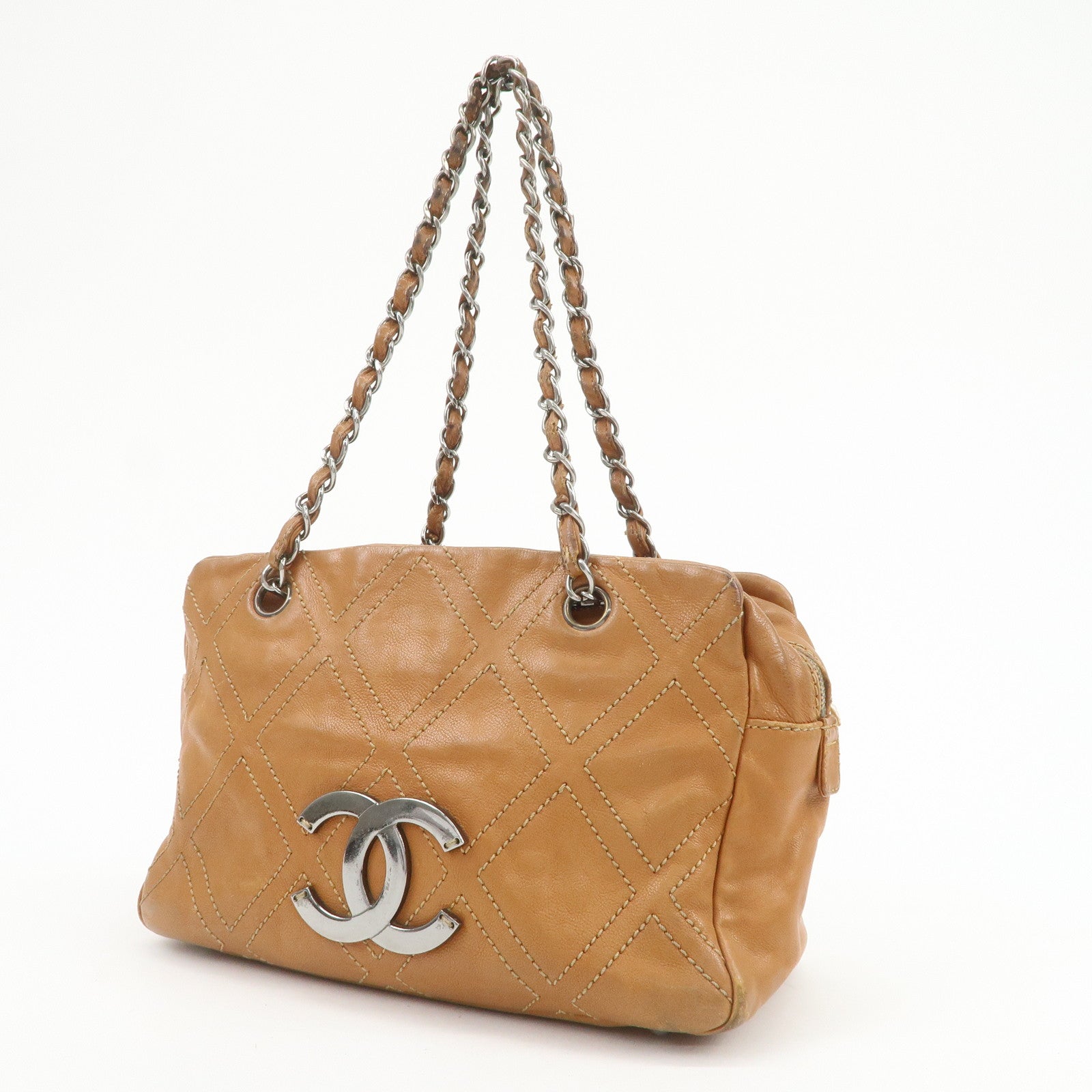 CHANEL COCO Mark Calf Leather Chain Shoulder Bag Hand Bag Brown