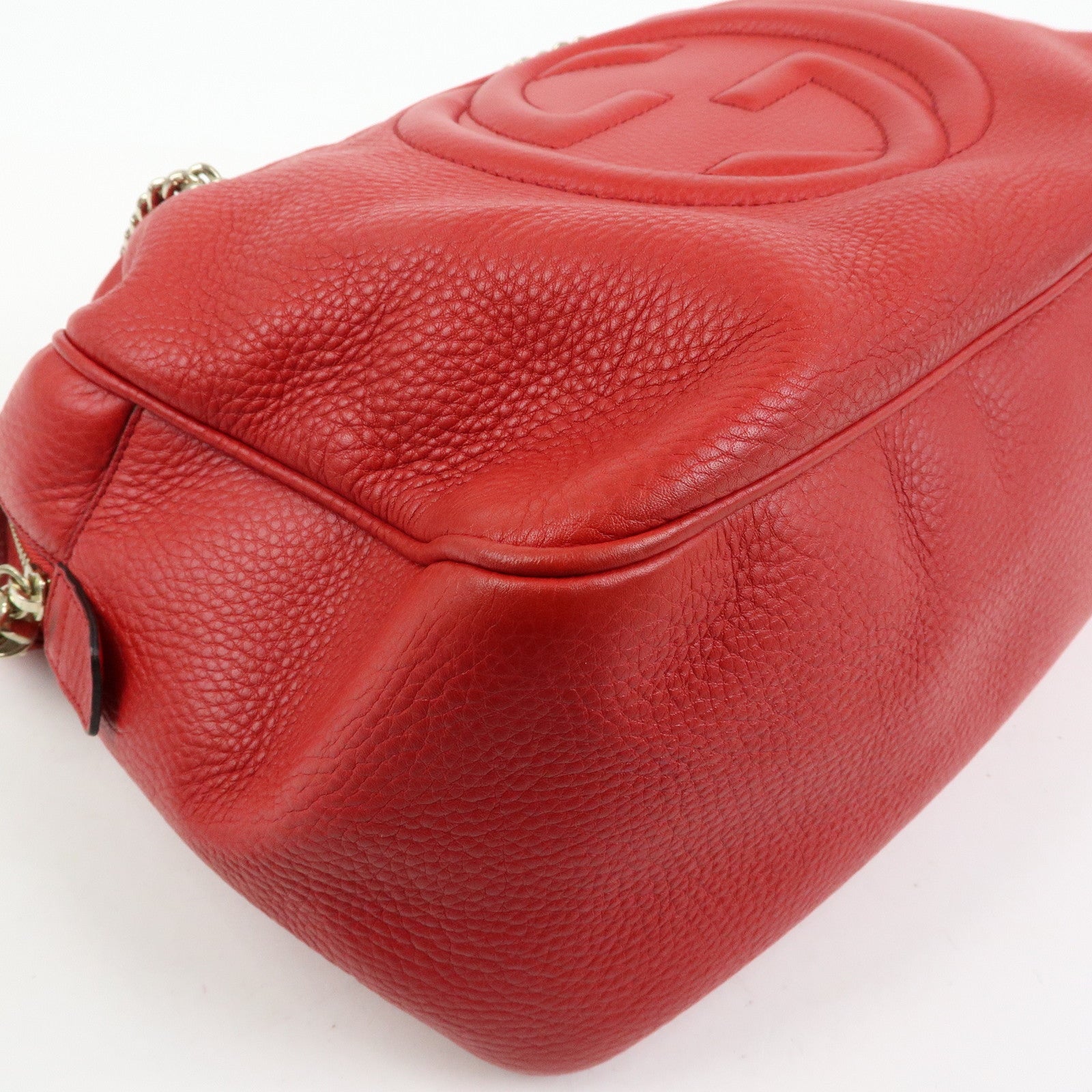 GUCCI SOHO Interlocking G Leather Chain Shoulder Bag Red 353126