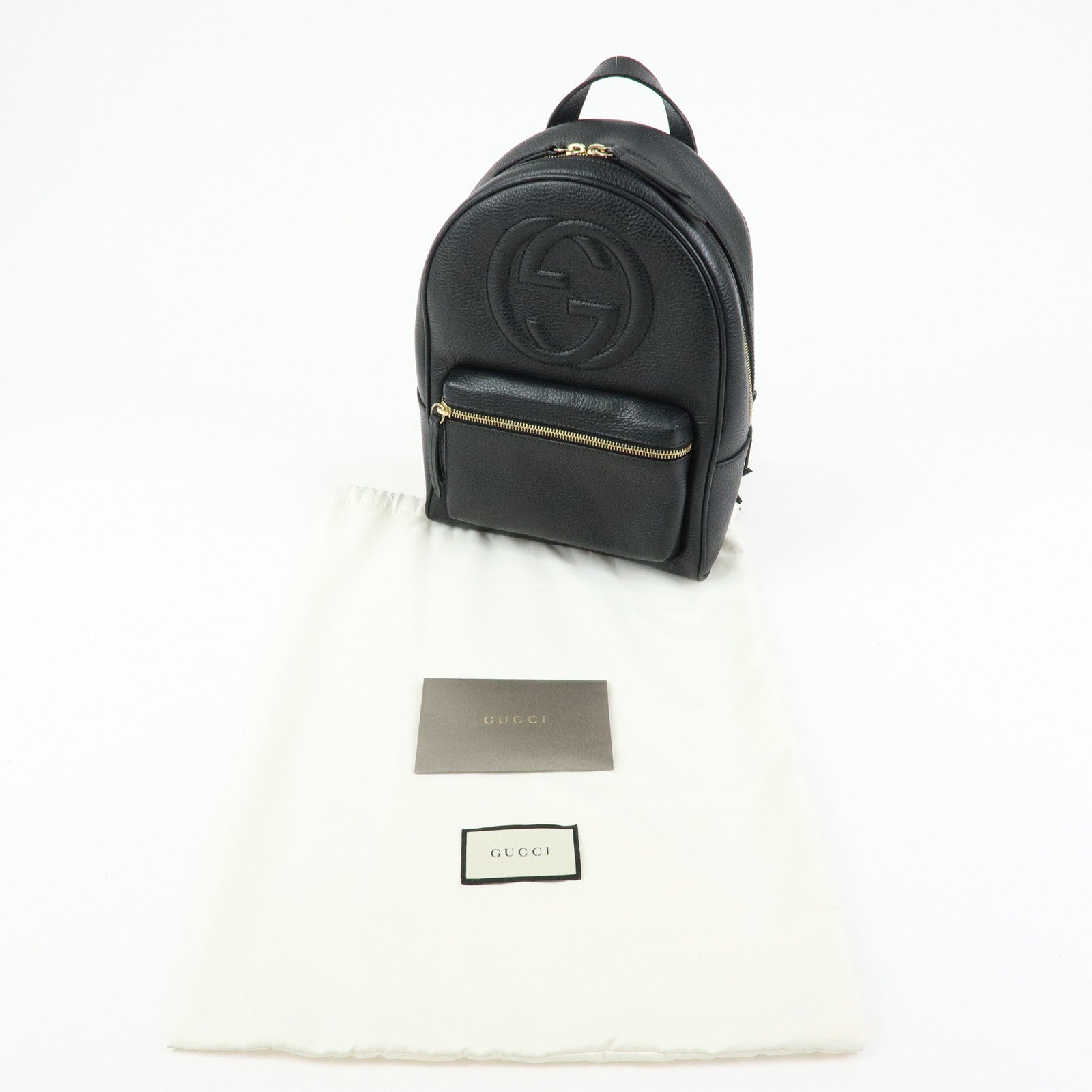 GUCCI SOHO Interlocking G Leather Backpack Rucksack Black 431570