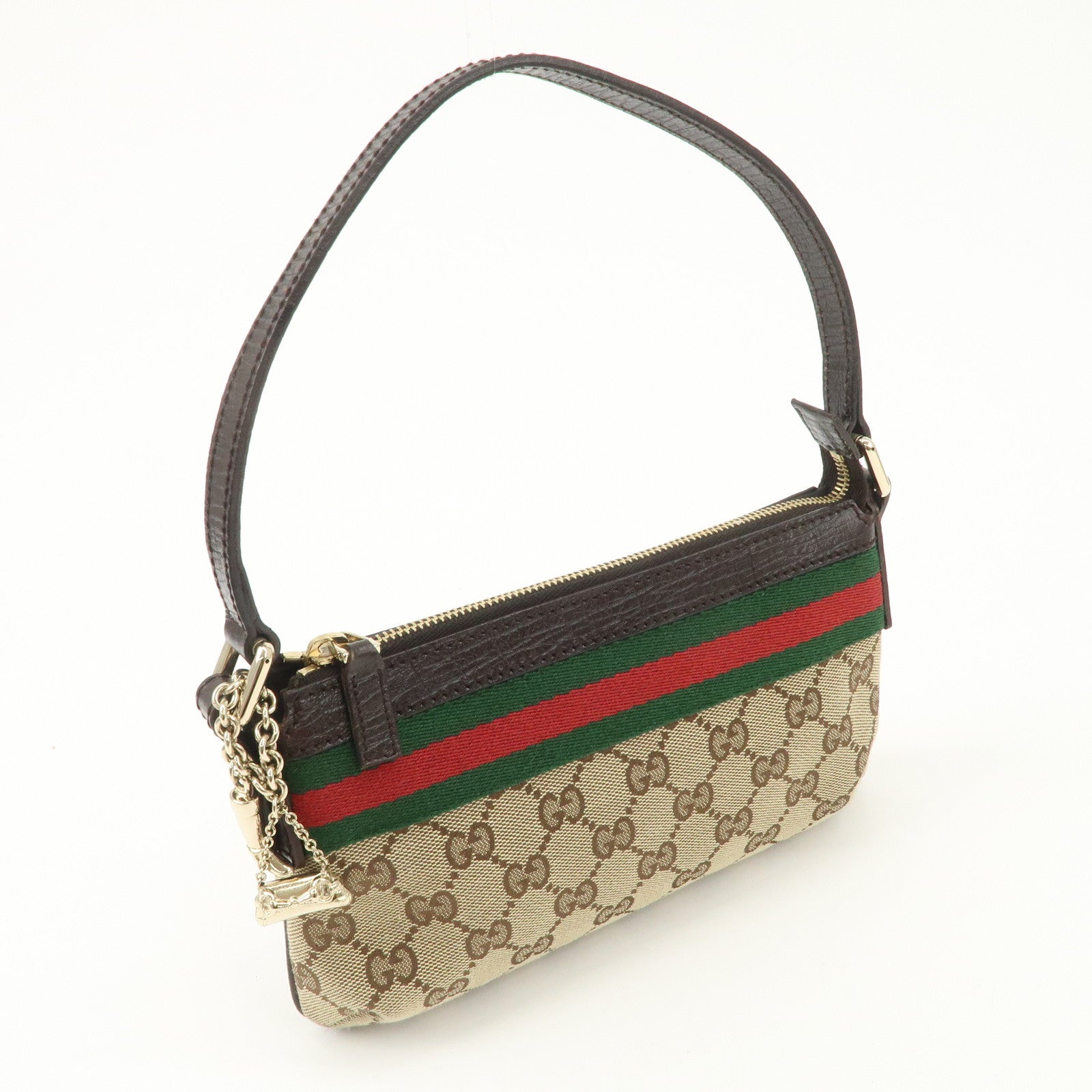 GUCCI Sherry GG Canvas Leather Hand Bag Pouch Boots Bag Charm 145970 Used