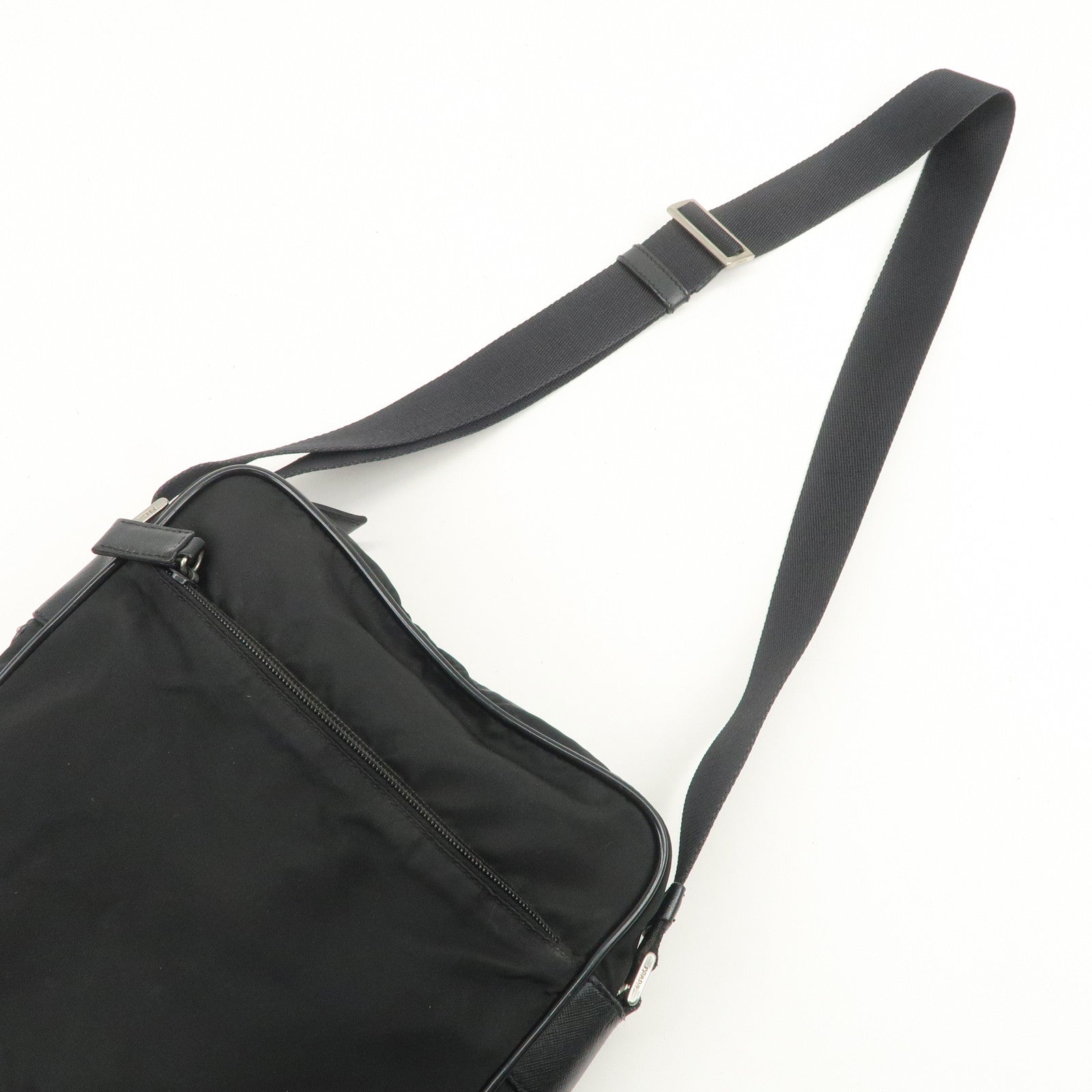 PRADA Logo Nylon Leather Shoulder Bag Crossbody Bag Black BT0421