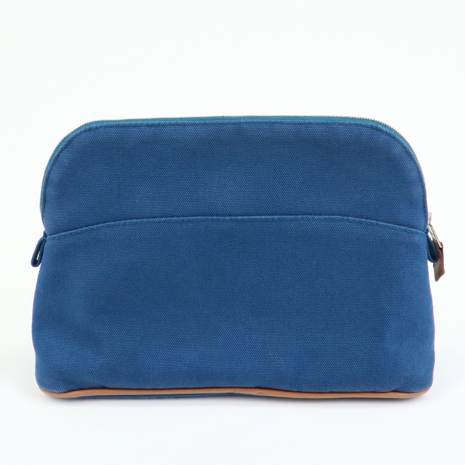 HERMES Bolide MM Cotton Leather Costmetic Pouch Blue