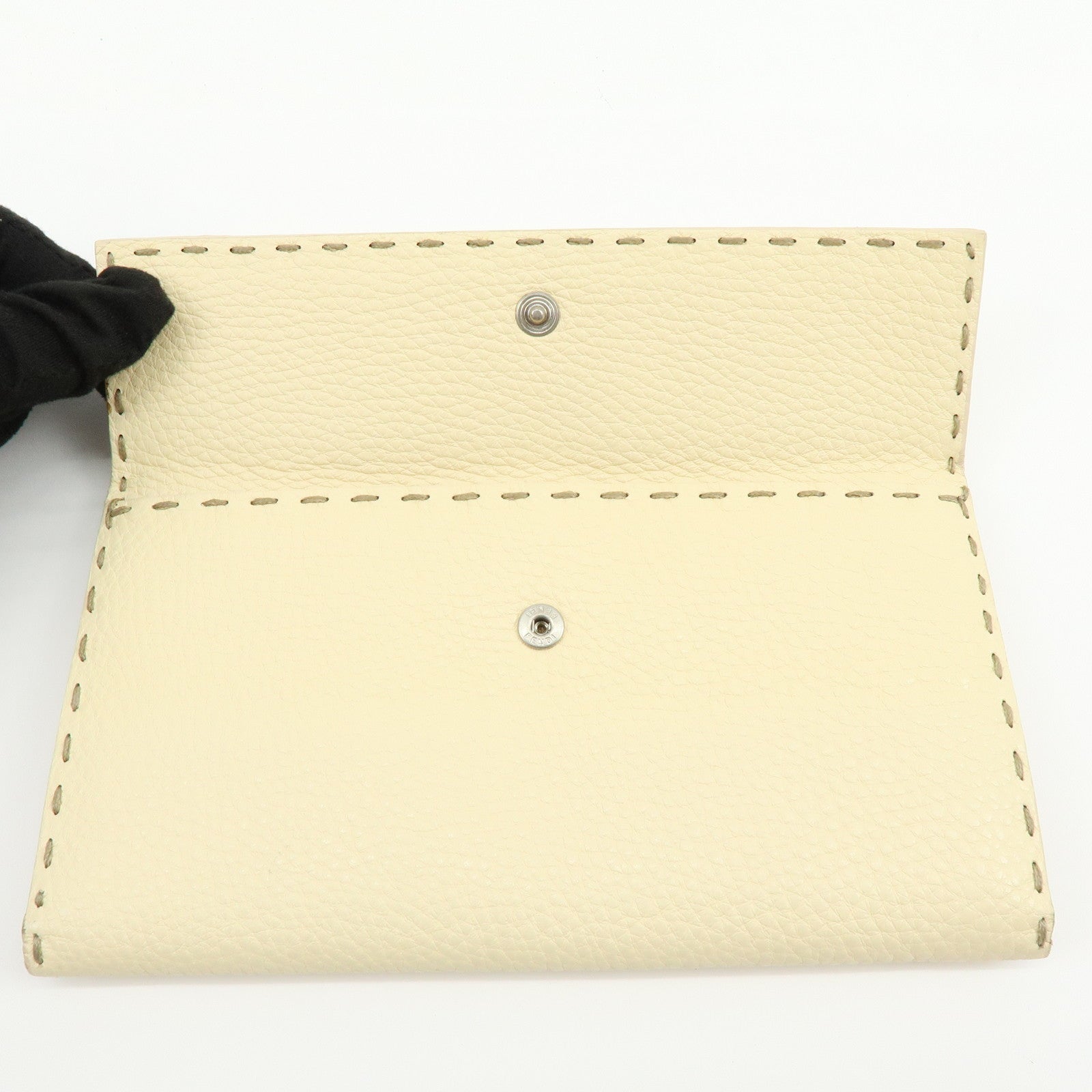 FENDI Selleria Calf Leather Long Wallet Ivory 8M0144