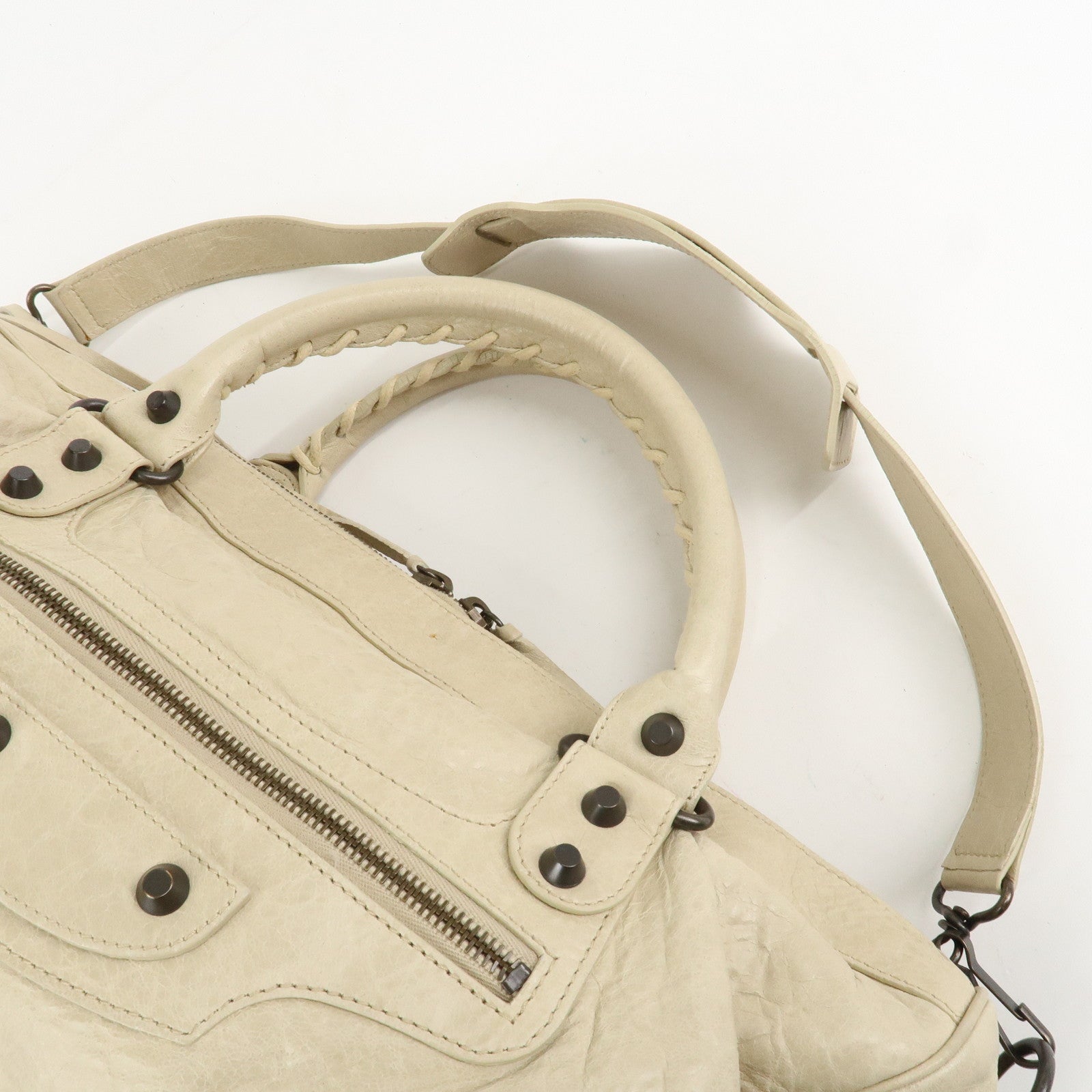 BALENCIAGA Leather The Twiggy 2way Bag Hand Bag Beige Ivory128523 Used