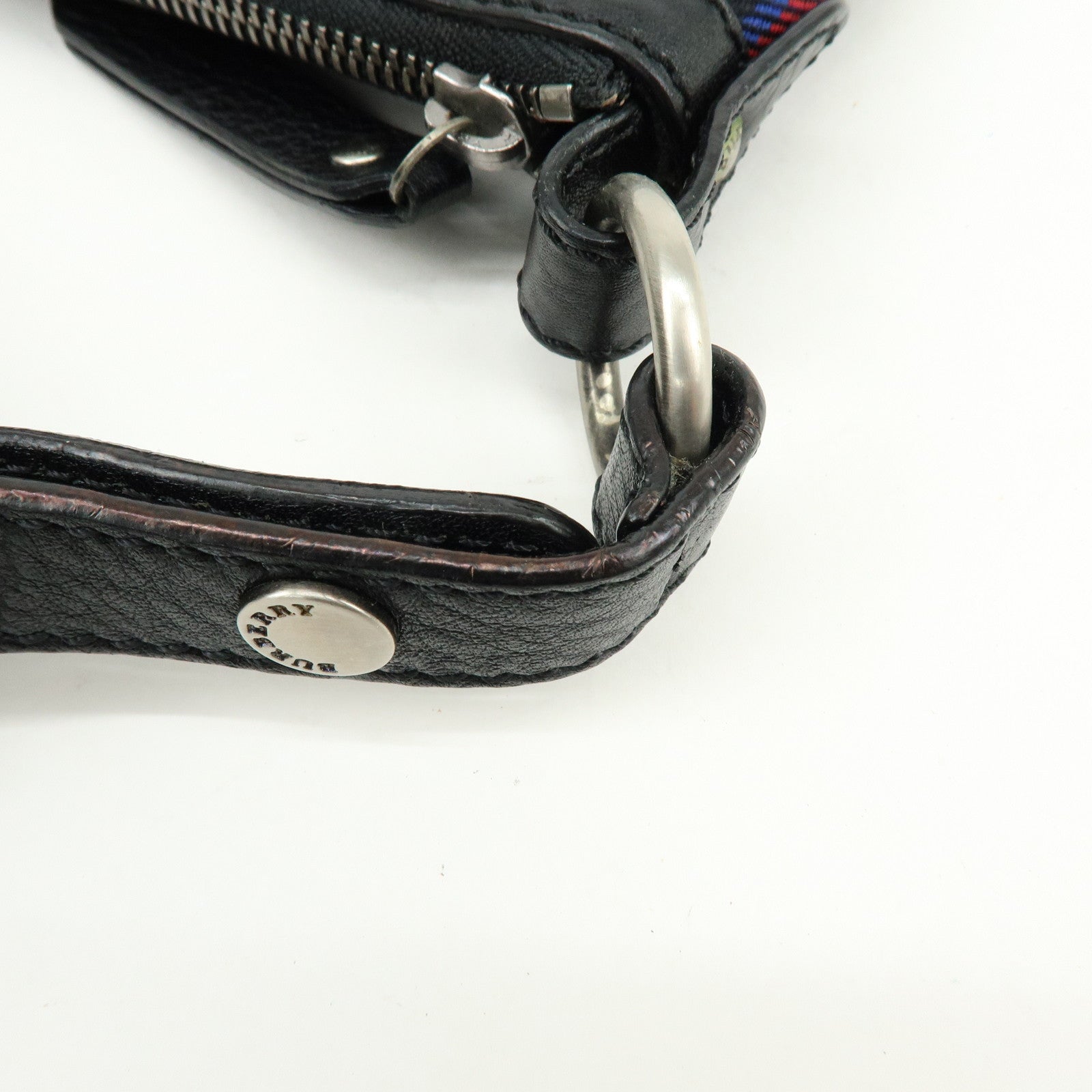 BURBERRY Canvas Leather Plaid Shoulder Bag Black Green