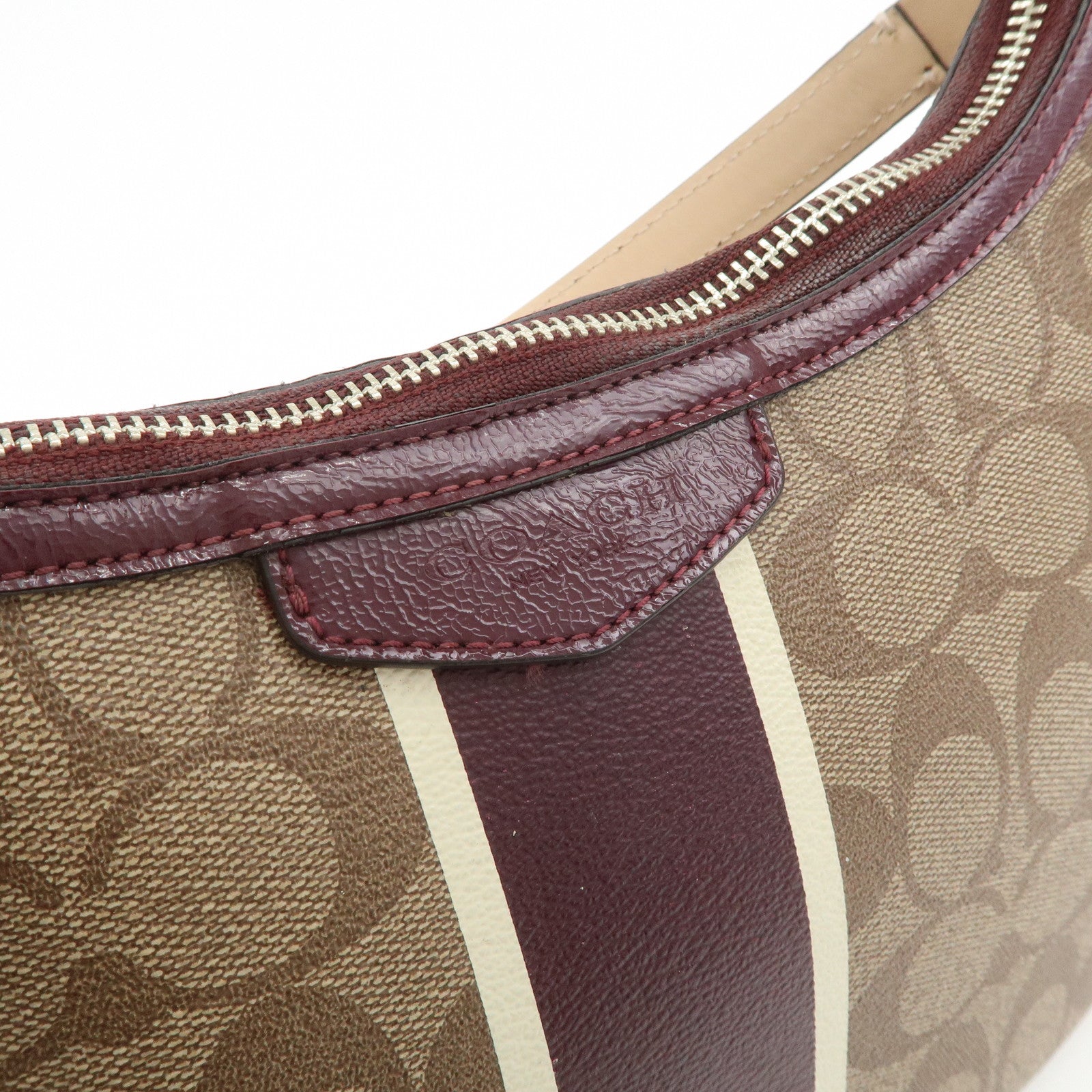 COACH Signature PVC Patent Leather 2Way Shoulder Bag Hand Bag Beige