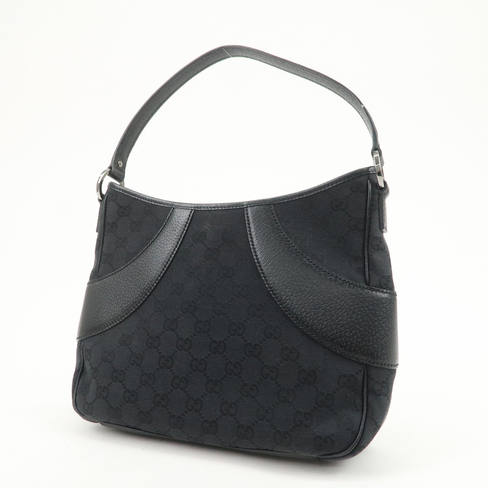 GUCCI GG Canvas Leather Shoulder Bag Hand Bag Black 113012