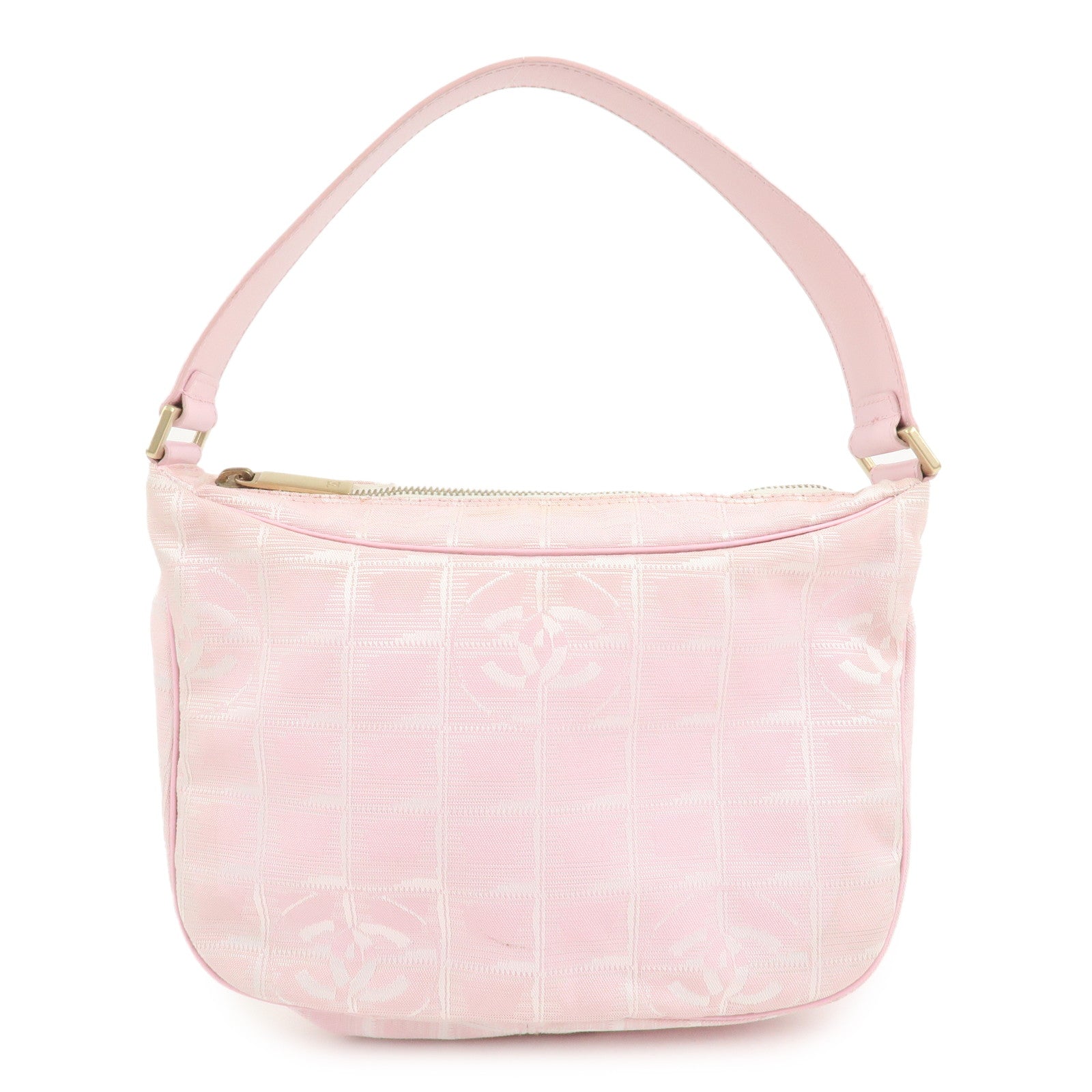 CHANEL New Travel Line Nylon Jacquard Leather Shoulder Bag Pink