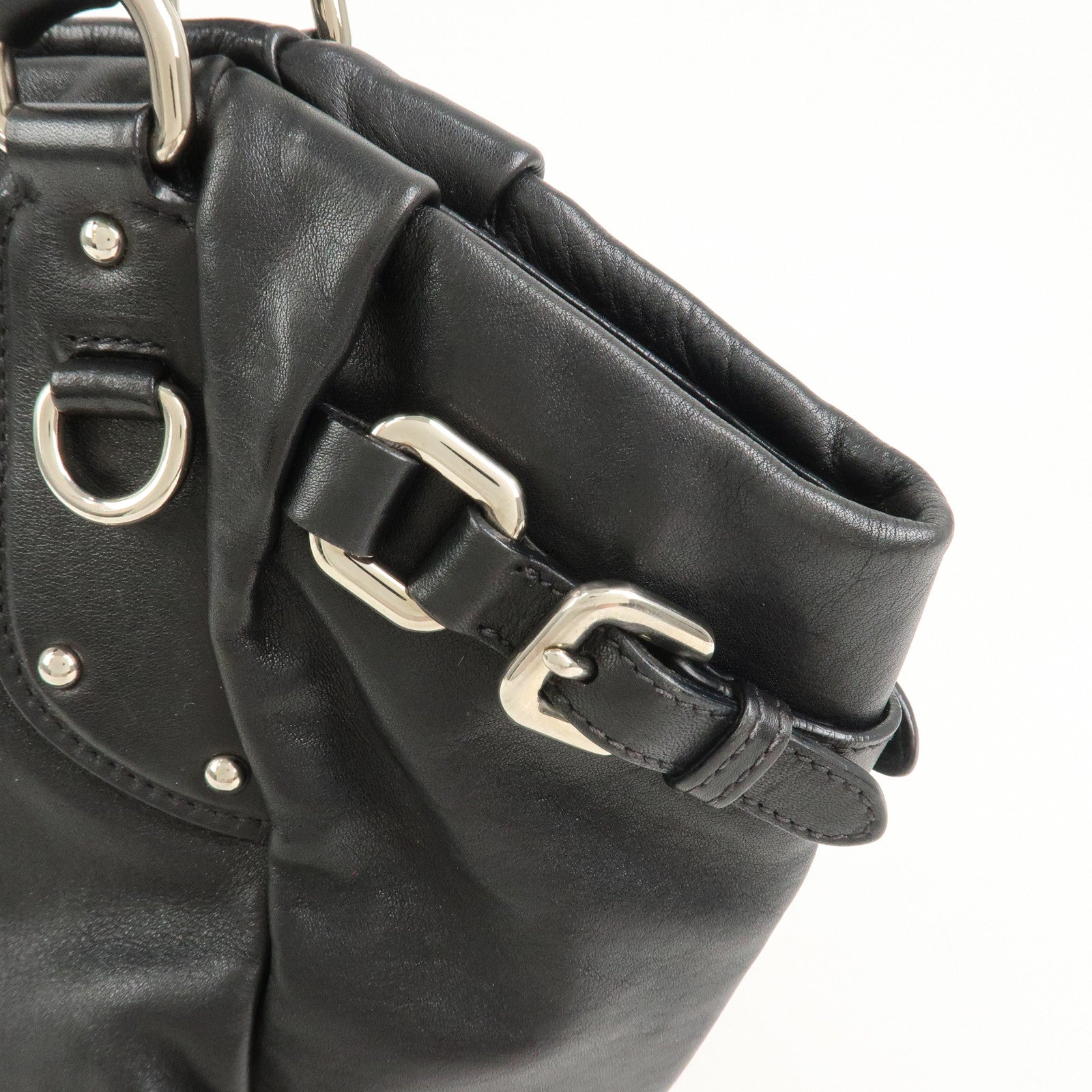 PRADA Logo Leather Shoulder Bag Hand Bag Black BR3974