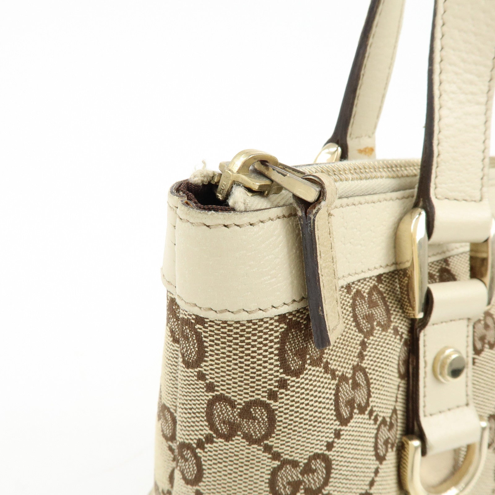 GUCCI Abbey GG Canvas Leather Tote Bag Hand Bag Beige Ivory 141471