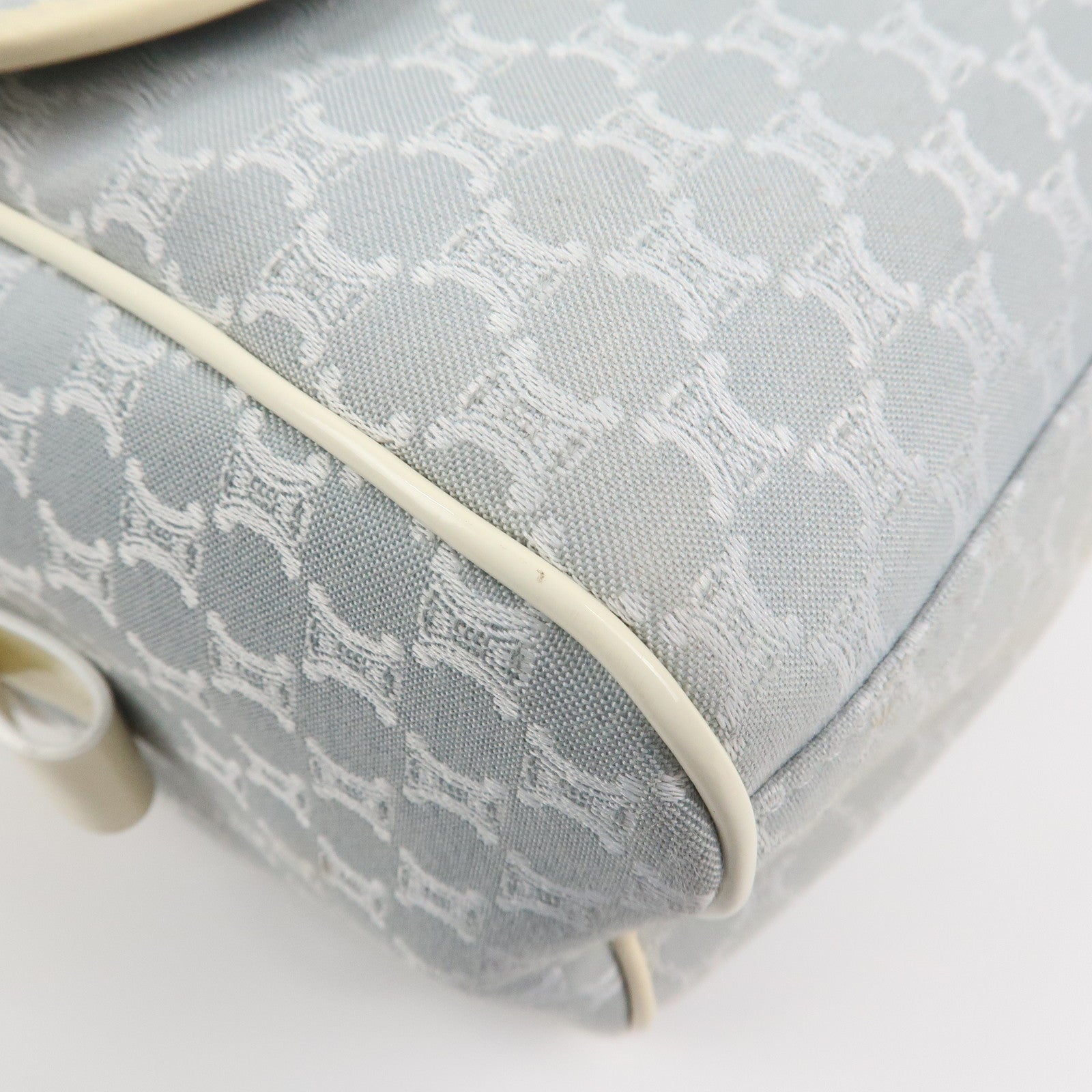 CELINE Macadam Canvas Leather Shoulder Bag Hand Bag Blue Ivory