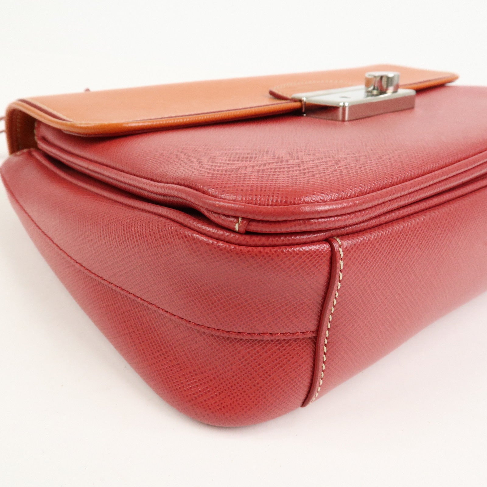 PRADA Saffiano Leather 2 Way Bag Tote Bag Shoulder Bag Orange Red