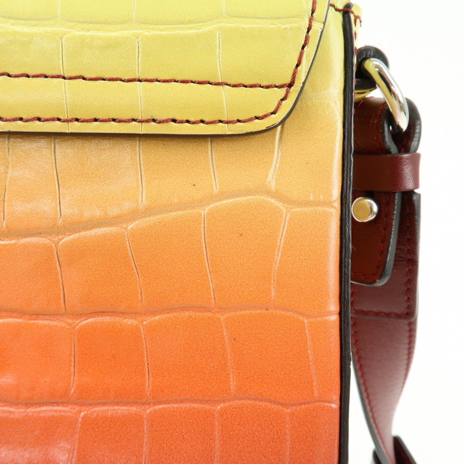 Chloe C Engrabed Leather 2Way Bag Shoulder Bag Bordeaux Yellow