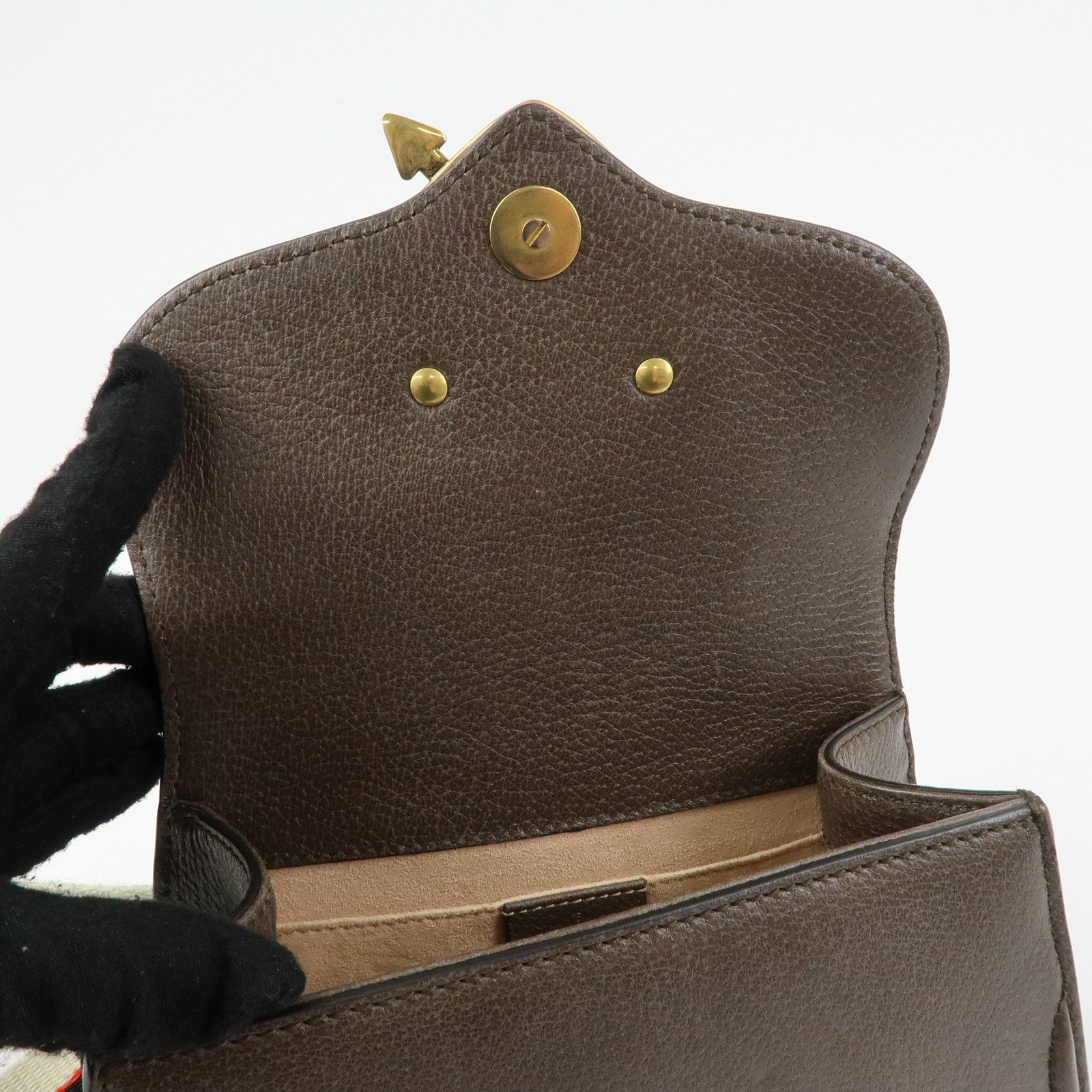 GUCCI Sherry Leather Shoulder Bag Totem Crystal Heart Brown 500756