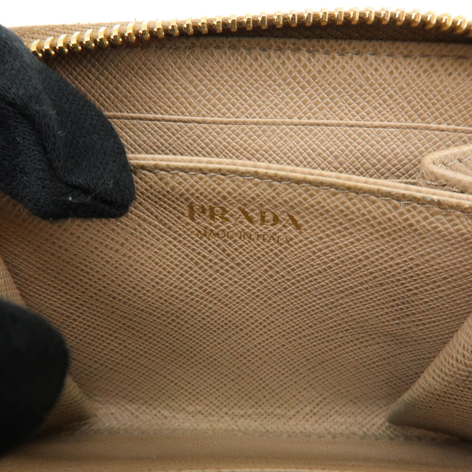 PRADA Triangle Logo Saffiano Leather Round Zippy Compact Wallet