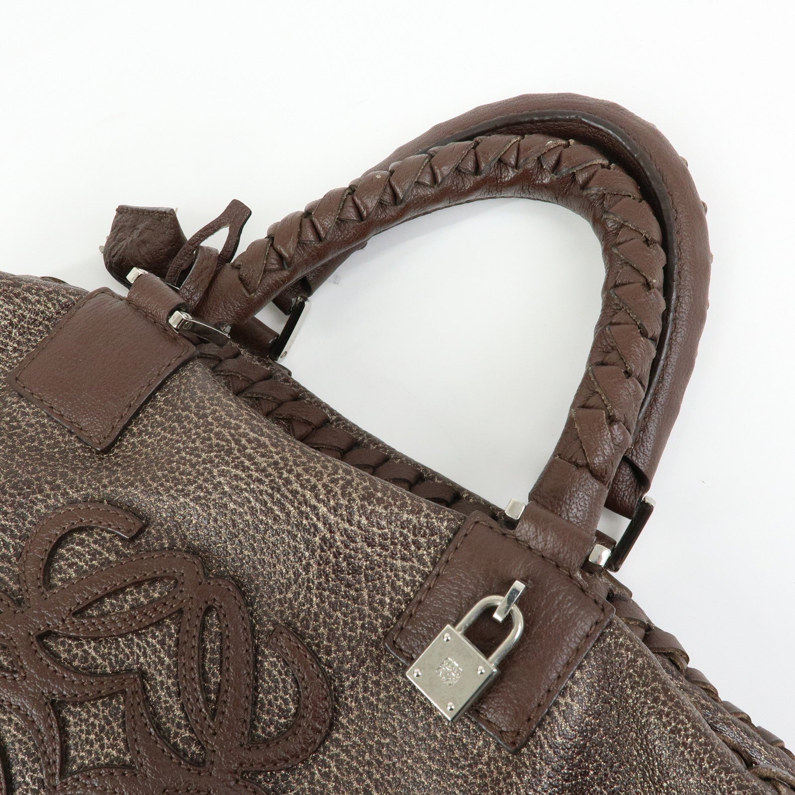 LOEWE Anagram Amazona 36 Leather Hand Bag Boston Bag Brown