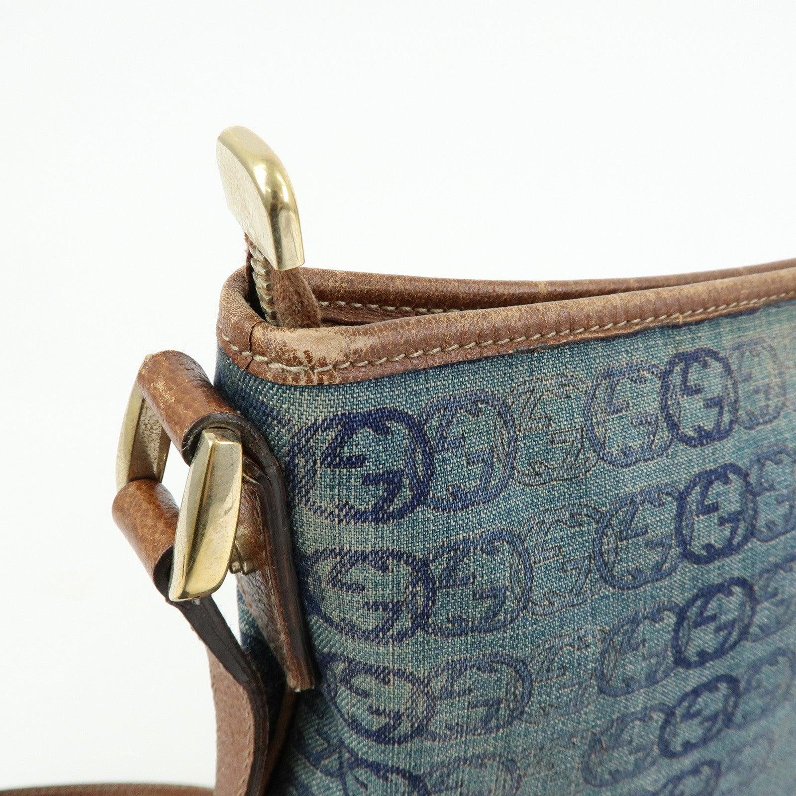 GUCCI Abbey Denim Leather Shoulder Bag Crossbody Bag Navy 131326