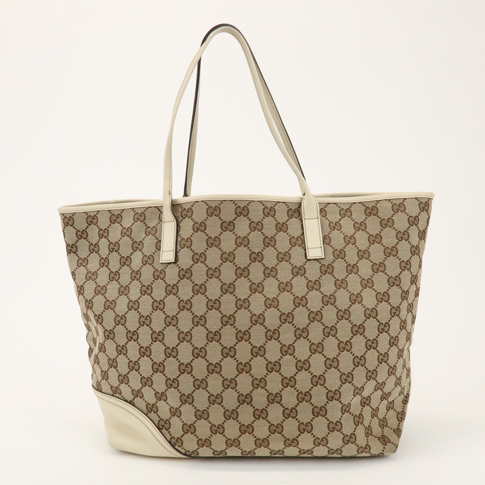 GUCCI New Britt GG Canvas Leather Tote Bag Beige White 169945