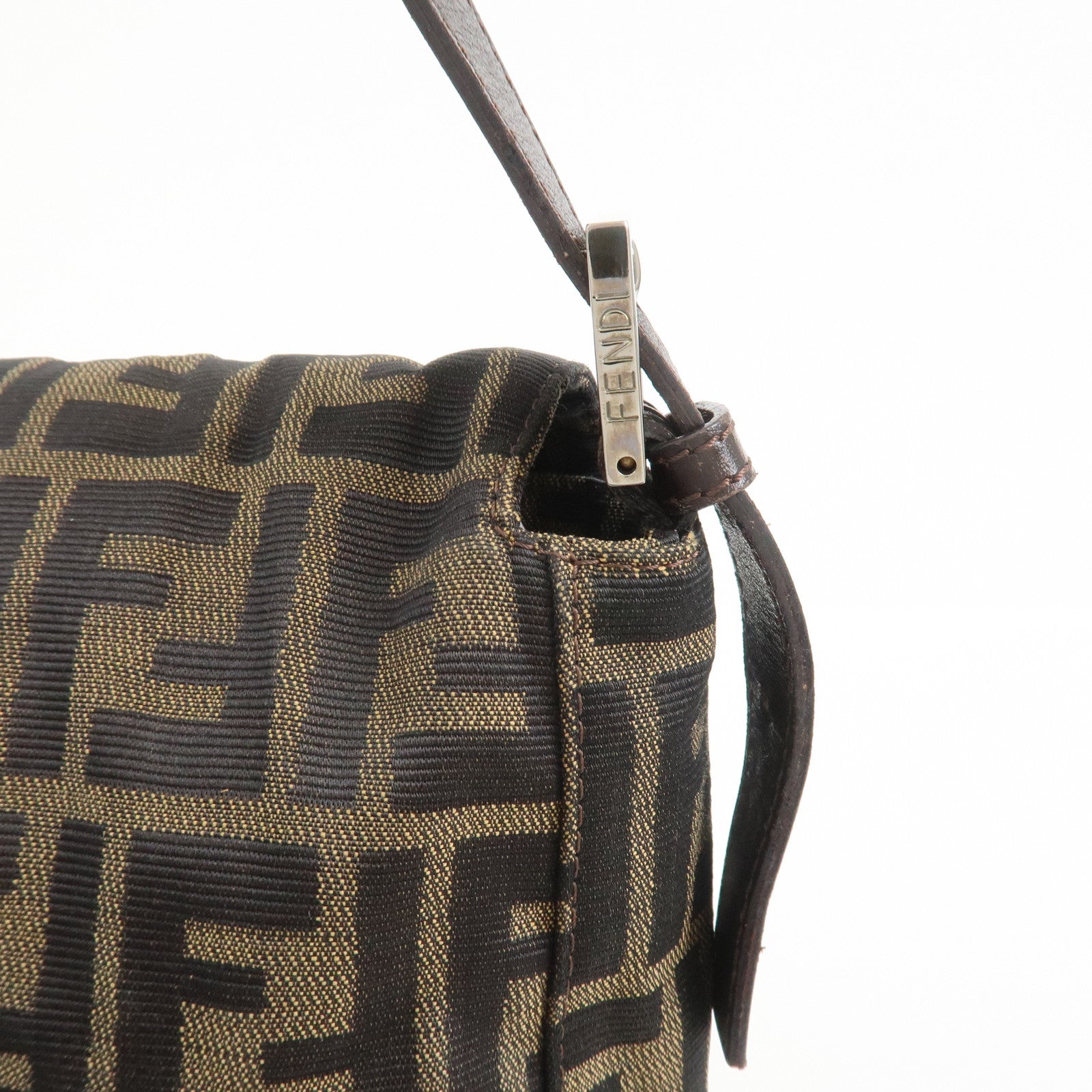 FENDI Zucca Canvas Leather Shoulder Bag Crossbody Bag Brown 26695