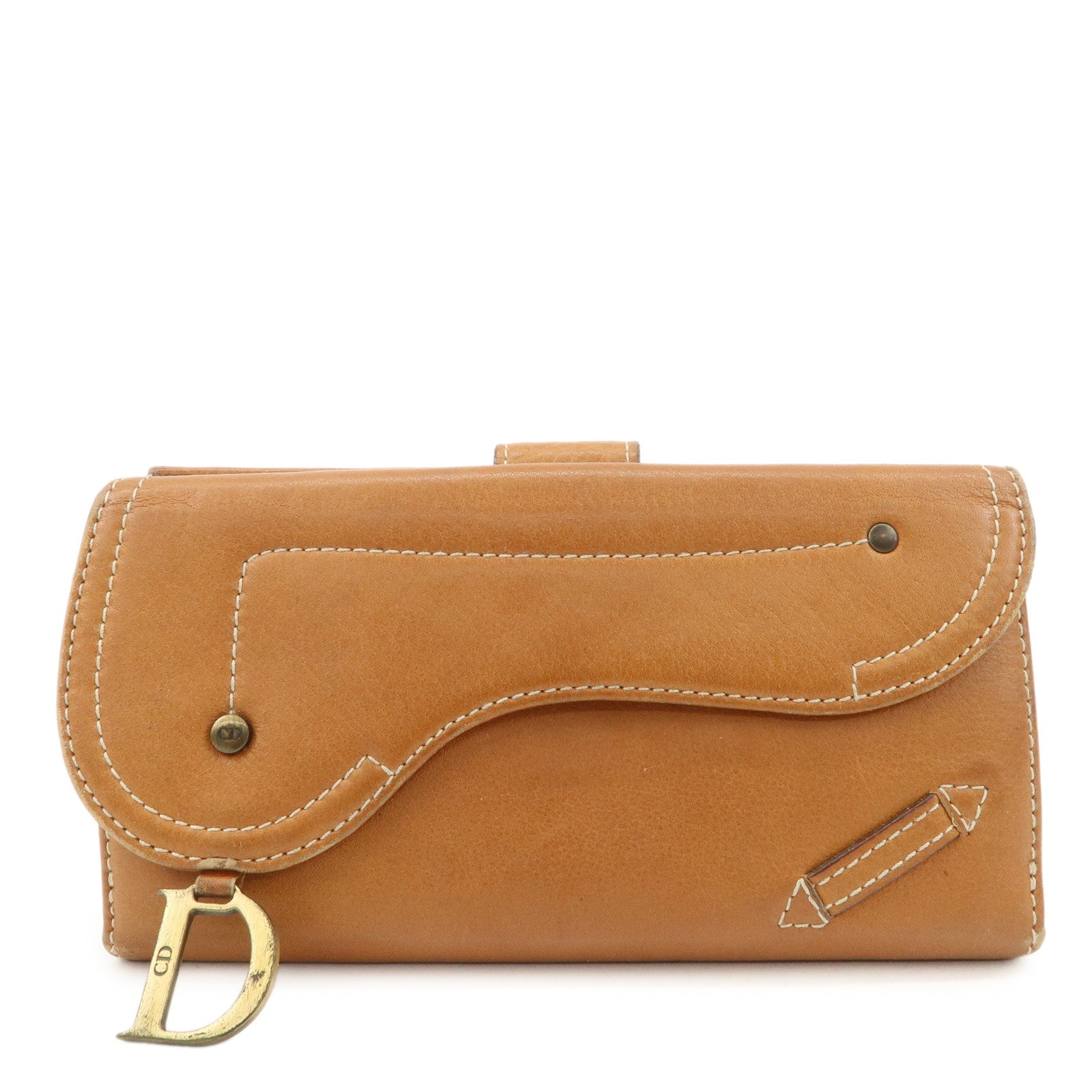 Christian Dior Leather Saddle Long Bi-fold Wallet Brown